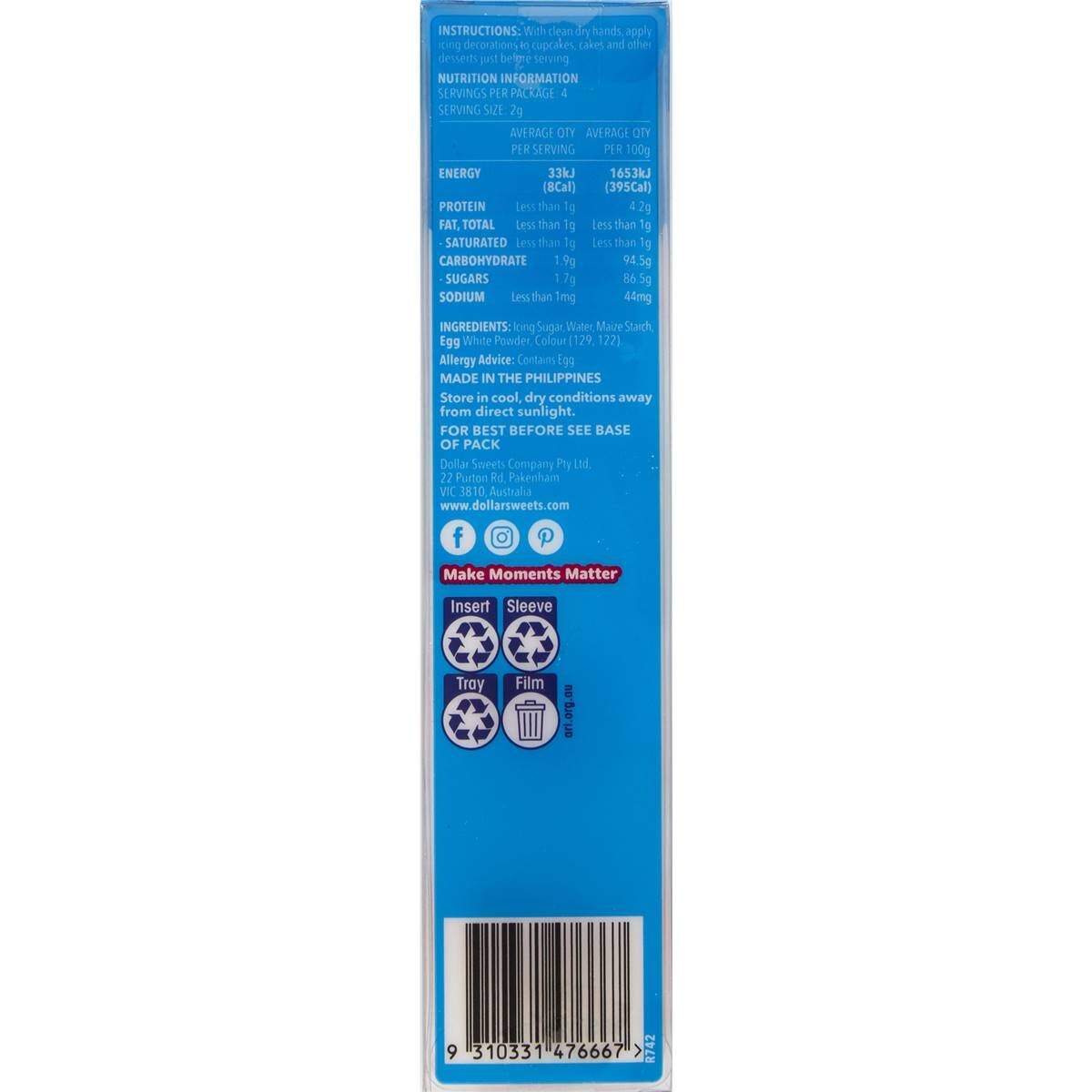 Dollar Sweets Love Hearts Edible Icing Decorations 8g Woolworths