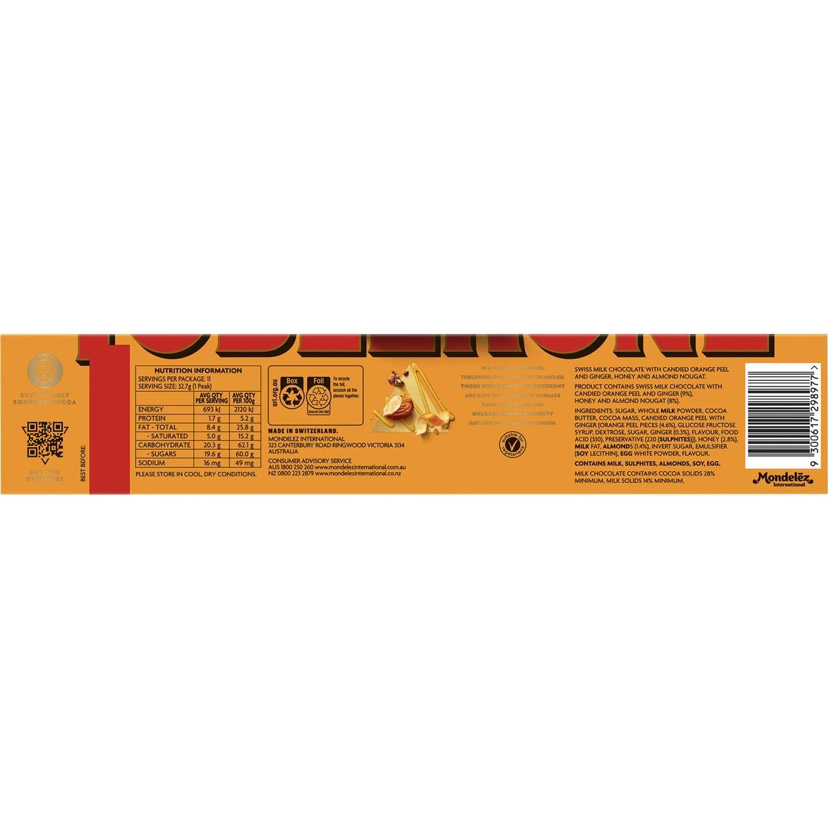 Toblerone Orange Milk Chocolate Bar 360g Woolworths