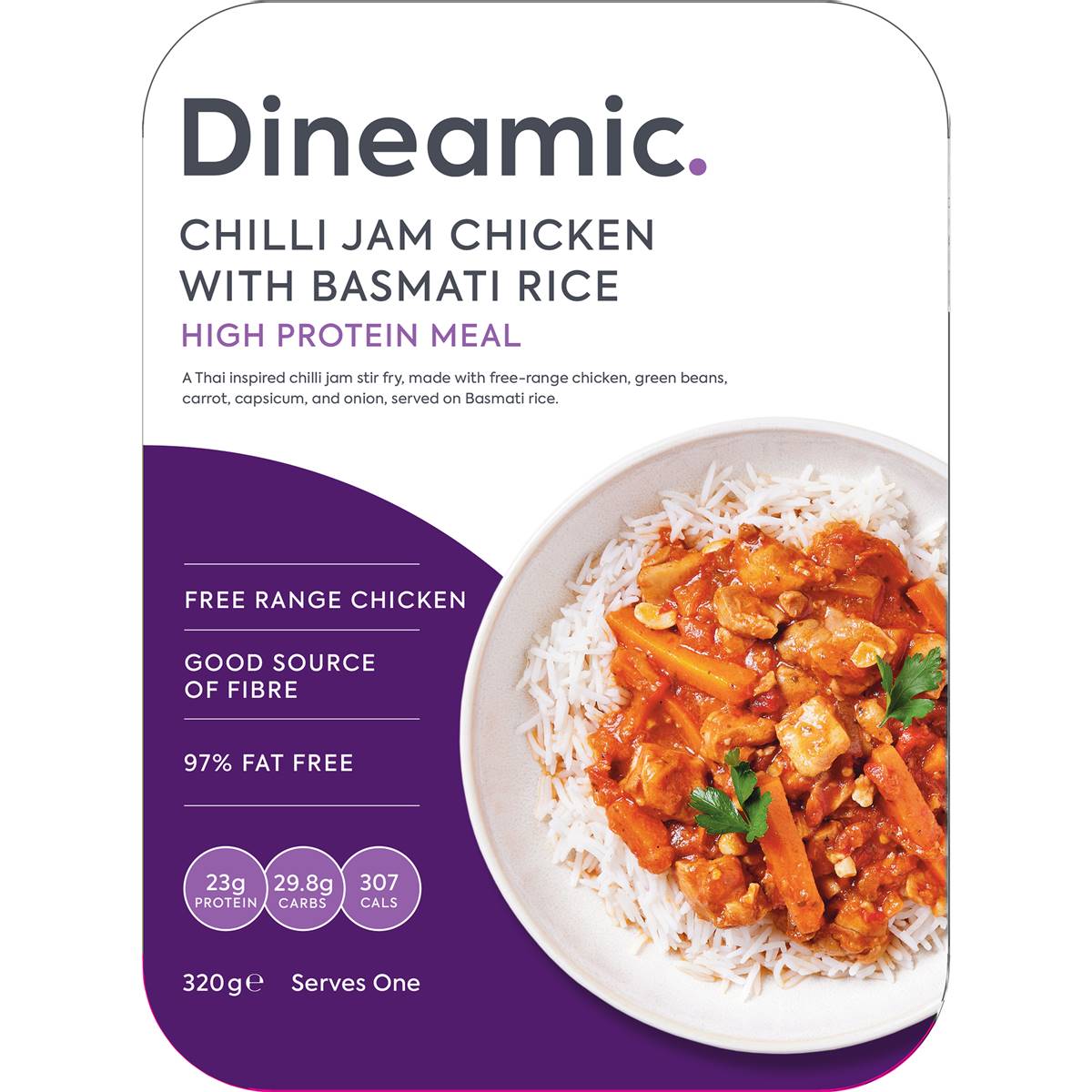 Dineamic Chilli Jam Chicken With Basmati Rice Frozen Meal 320g Woolworths
