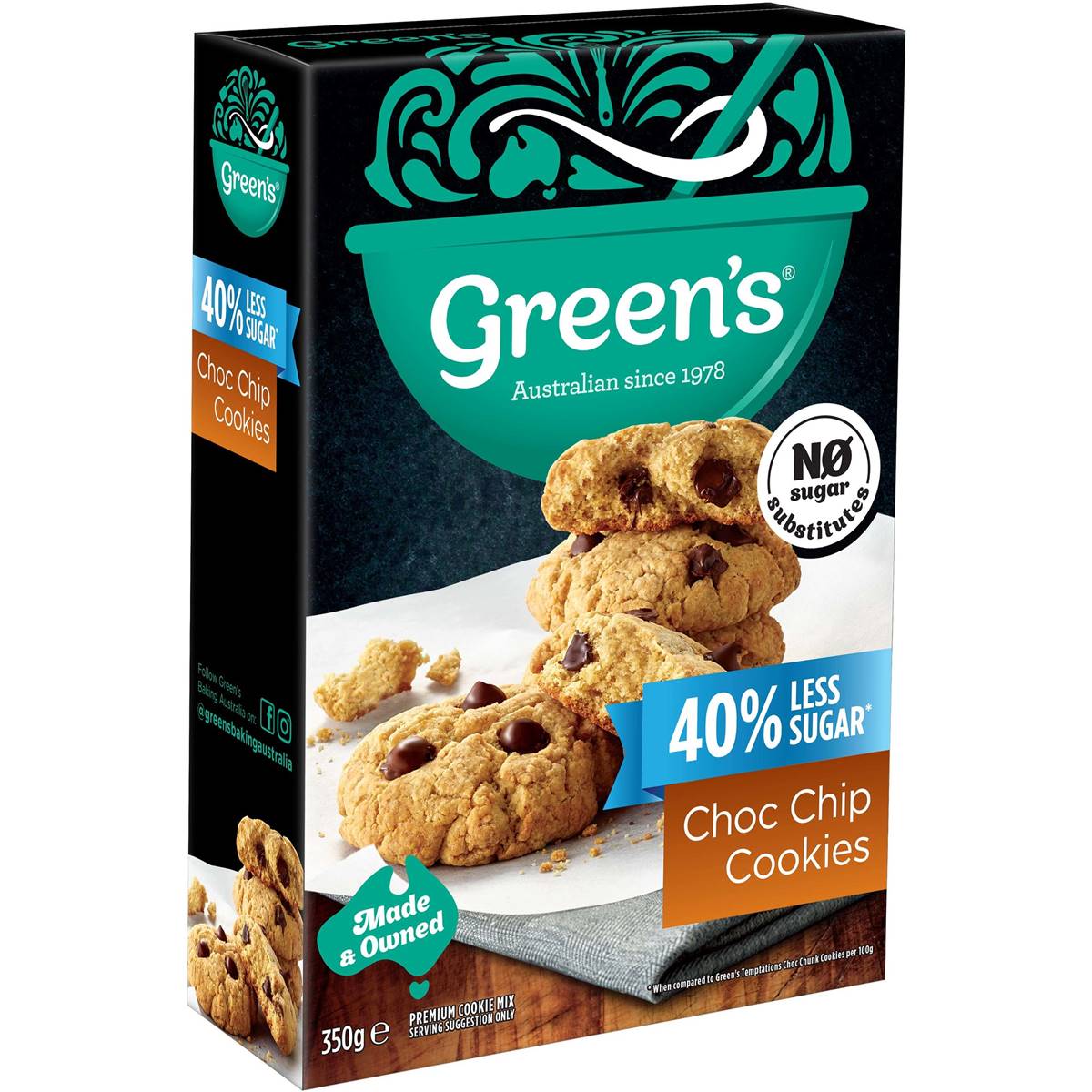 Green's Choc Chip Cookies 40 Less Sugar 350g Woolworths