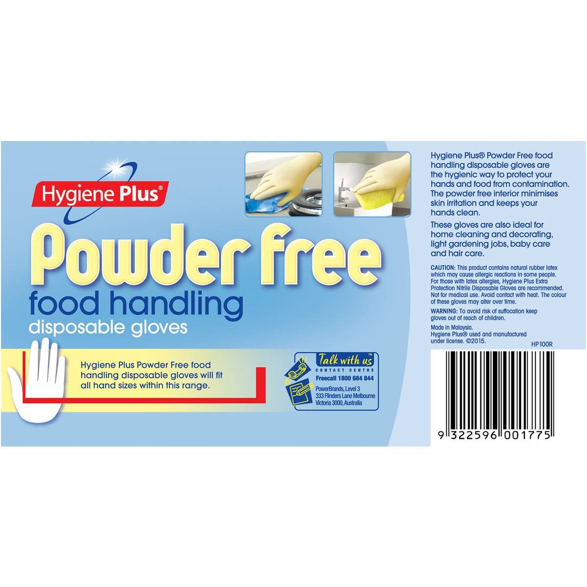 Hygiene Plus Latex Gloves Disposable Powderfree One Size 100 Pack