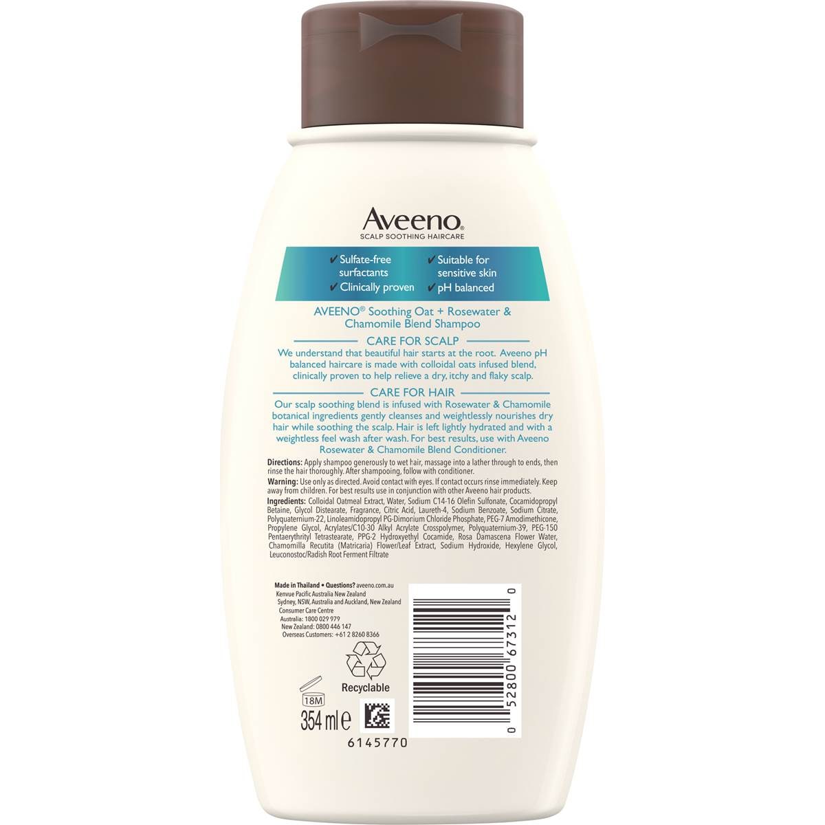 Aveeno Rose Water & Chamomile Shampoo For Dry Hair 354ml Woolworths