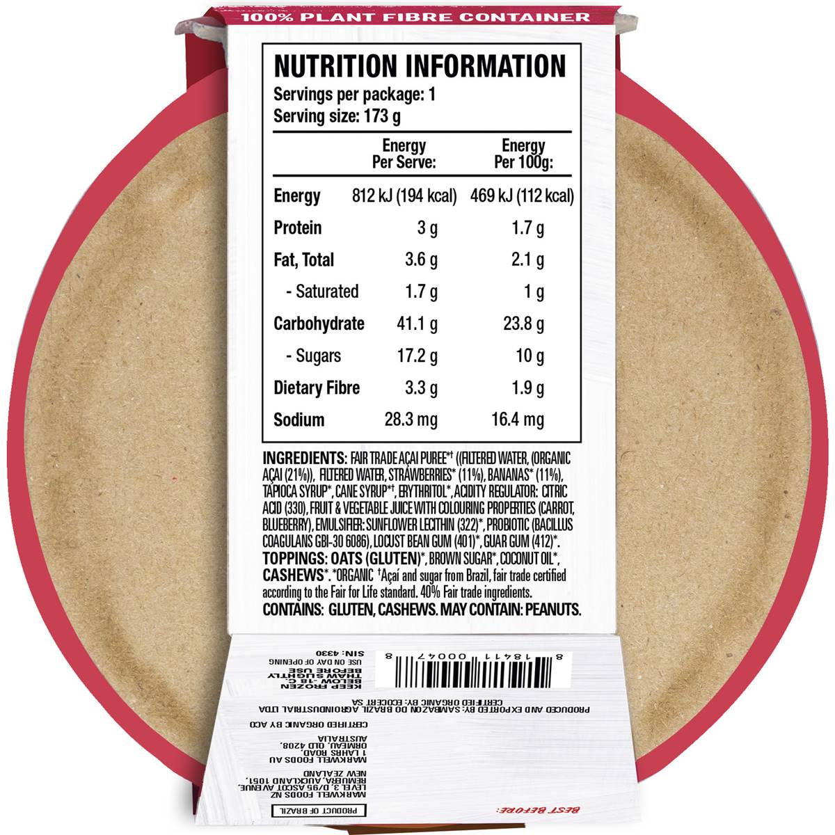 Sambazon Berry Bliss Acai Bowl 173g Woolworths