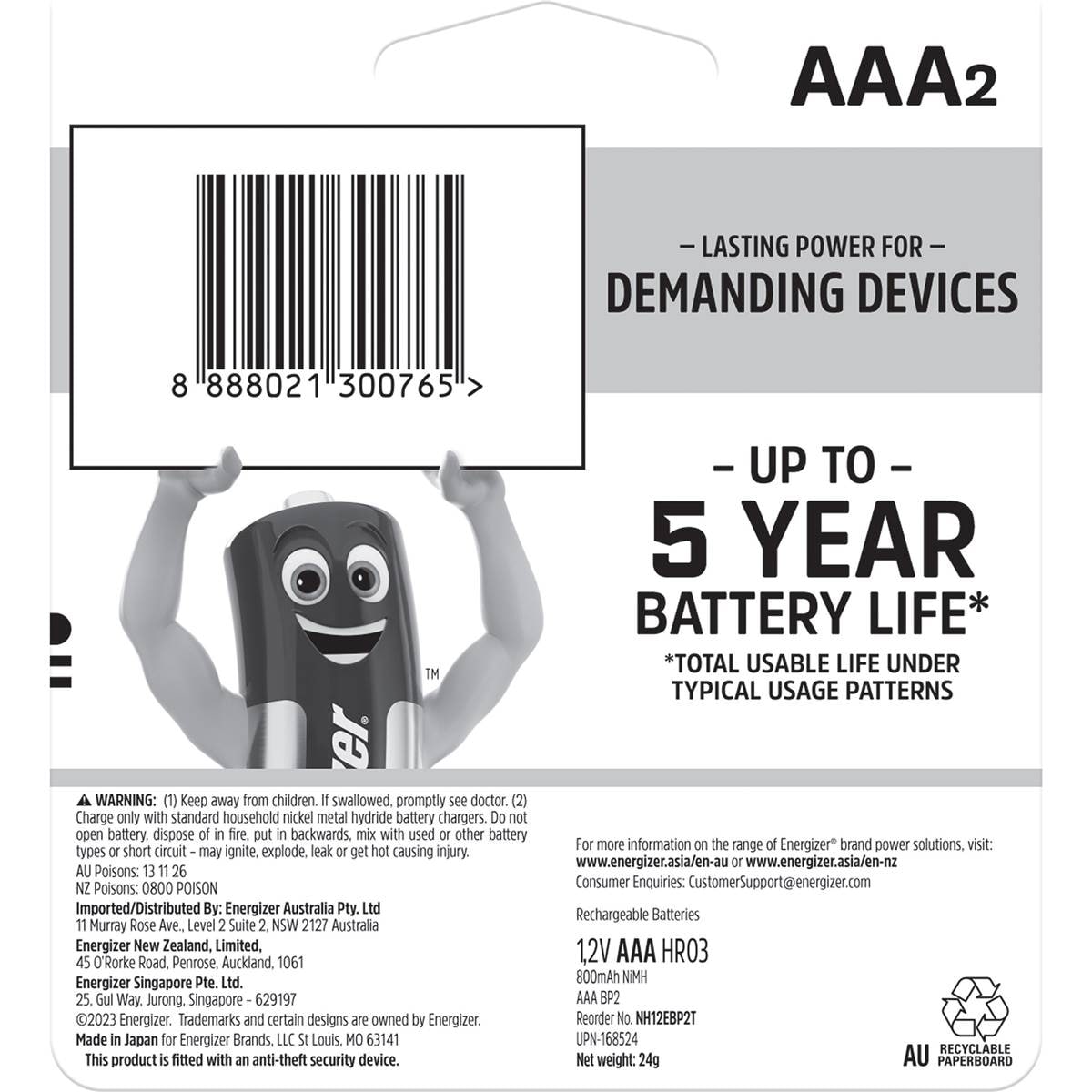 Energizer Aaa Rechargable Batteries Global 2 Pack Woolworths