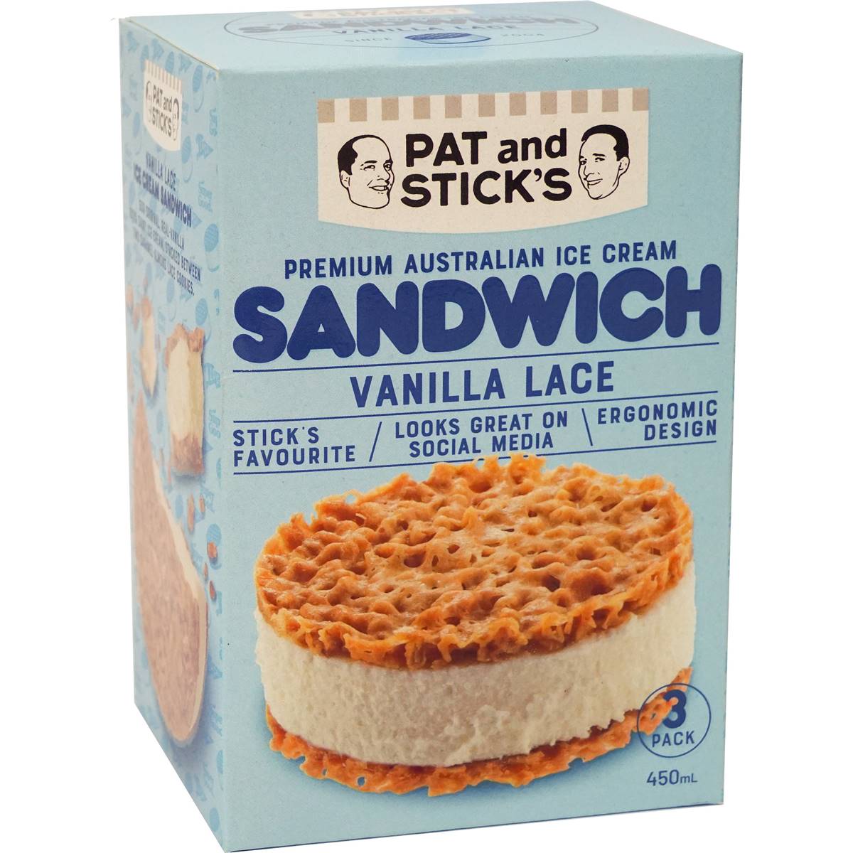 Pat And Stick S Ice Cream Sandwich Vanilla Lace 3 Pack Woolworths