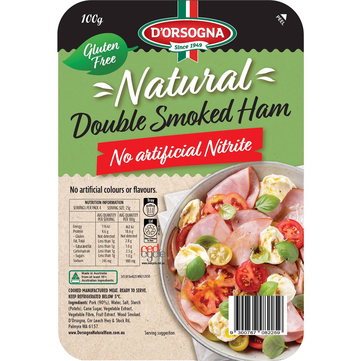 D'orsogna Natural Double Smoked Ham Gluten Free 97 Fat Free 100g