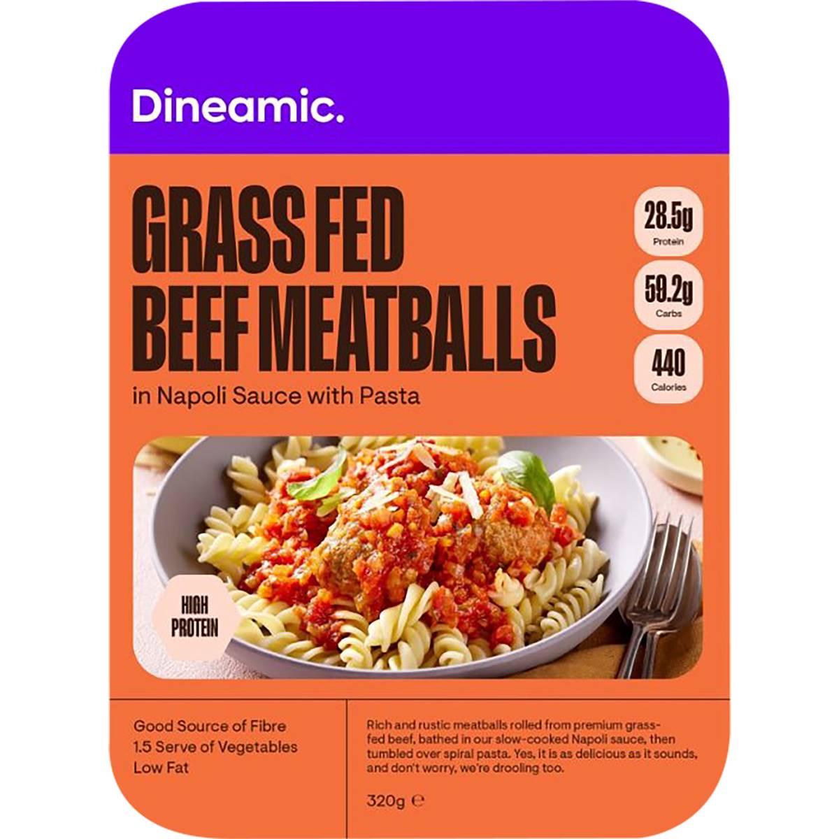 Dineamic Beef Meatballs In Napoli With Spiral Pasta 320g