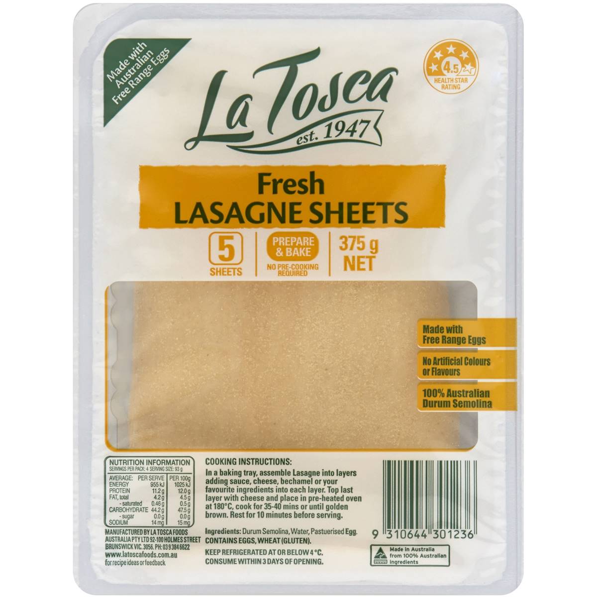 La Tosca Fresh Lasagne Sheets 375g | Woolworths