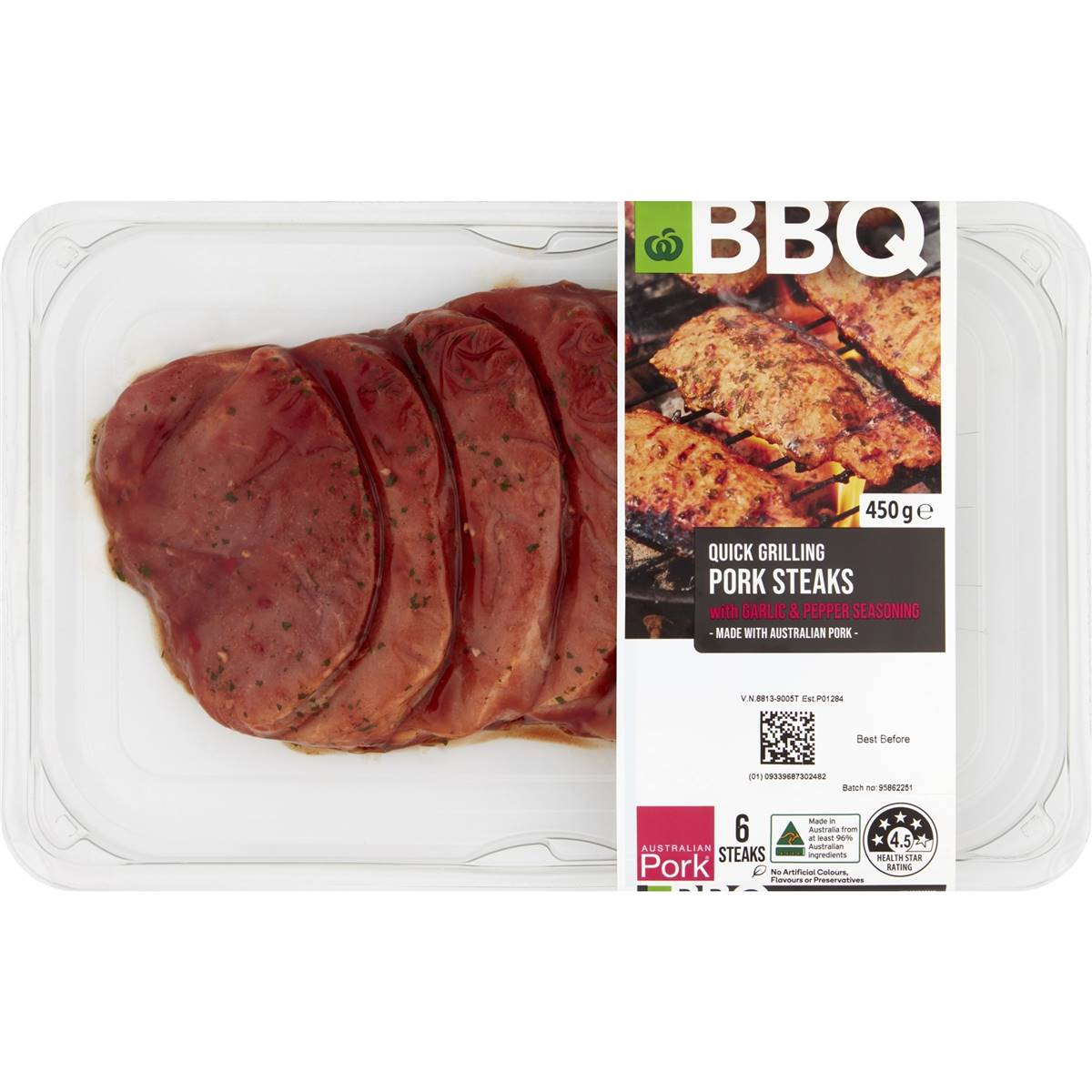 Woolworths Bbq Pork Grilling Steaks With Garlic & Pepper Seasoning 450g