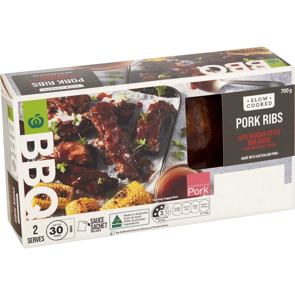Woolworths Bbq Pork Ribs With Kansas Style Bbq Sauce 700g Woolworths