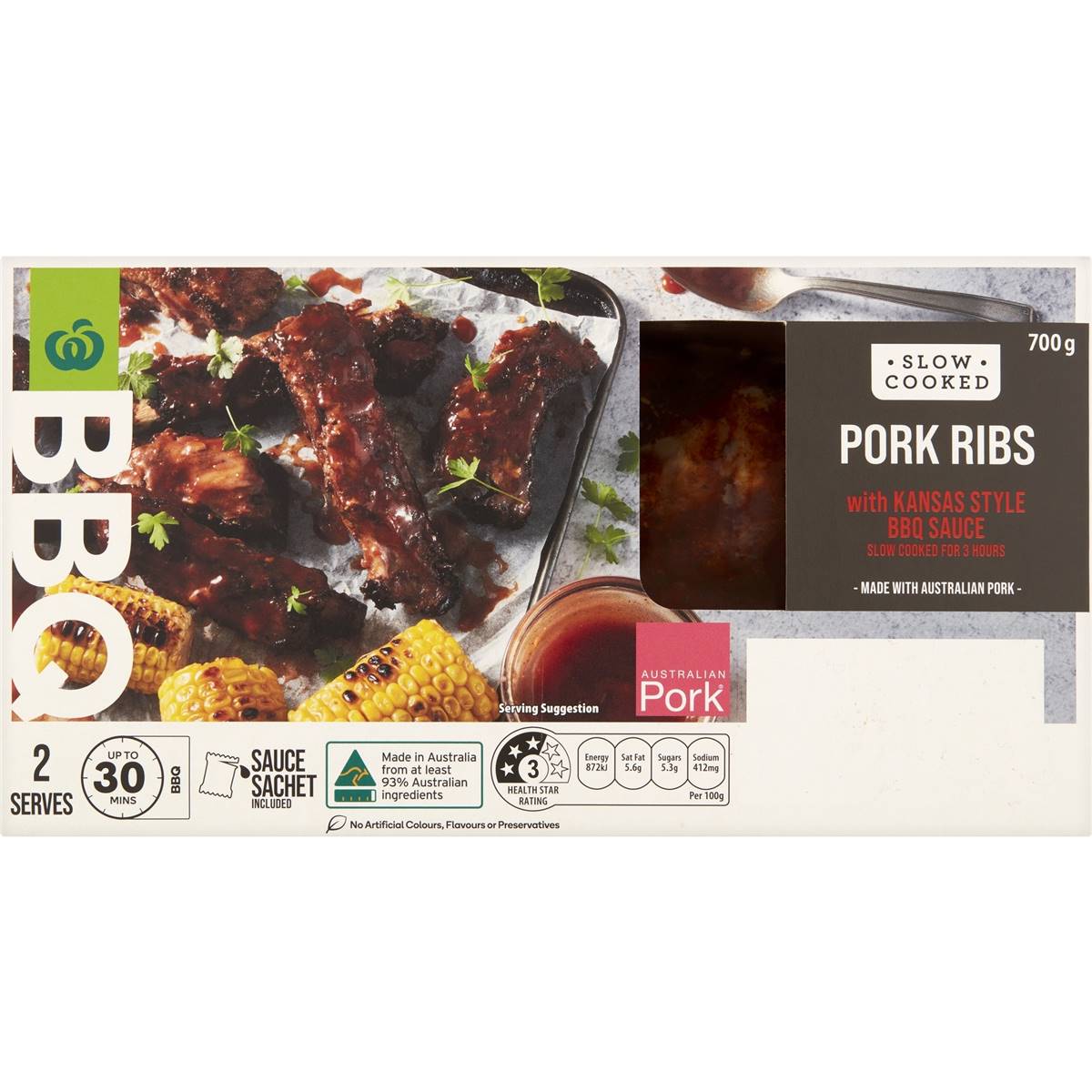 Woolworths Bbq Pork Ribs With Kansas Style Bbq Sauce 700g Woolworths