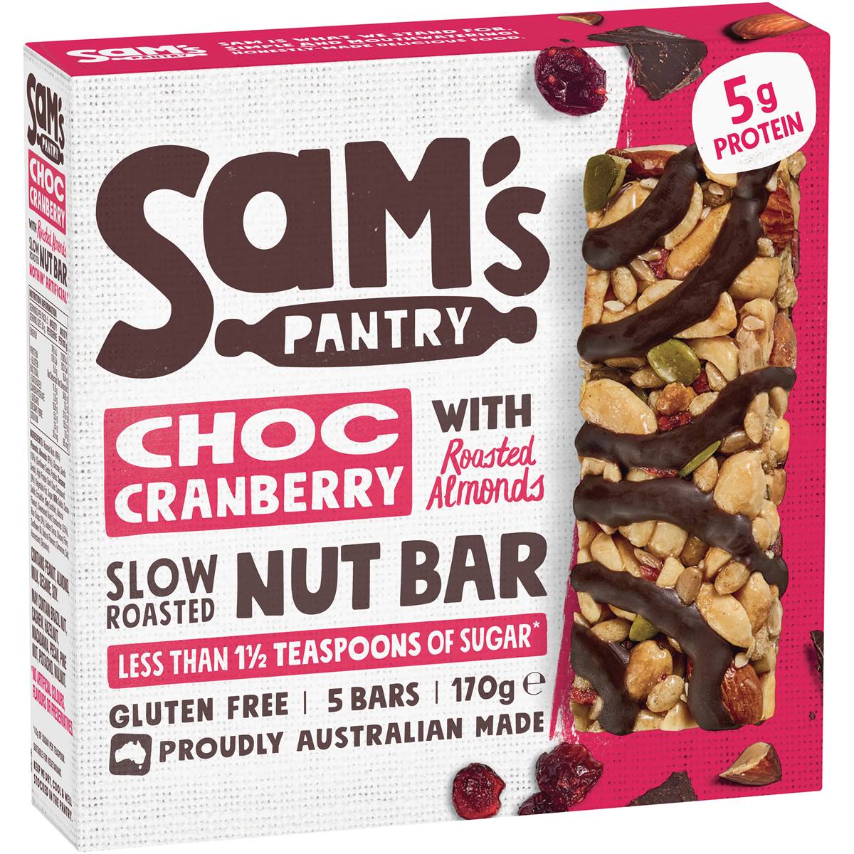 Sam's Pantry Choc Cranberry With Roasted Almonds Nut Bar 5 Pack