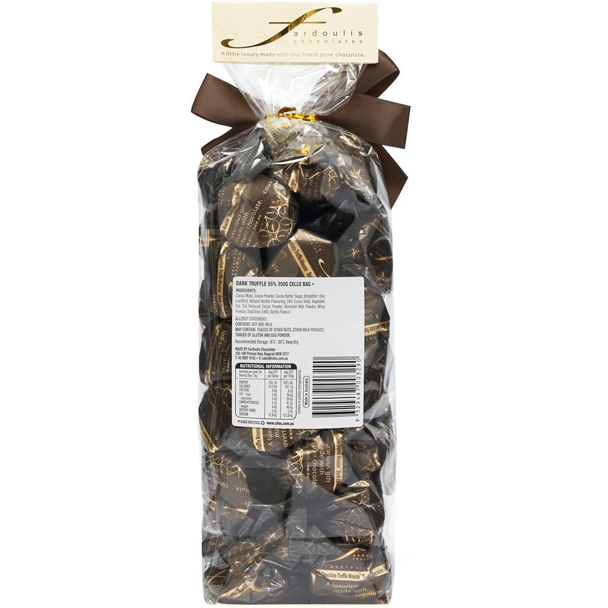 Fardoulis Chocolates 55 Pure Cocoa Dark Chocolate Truffles Gift Bag