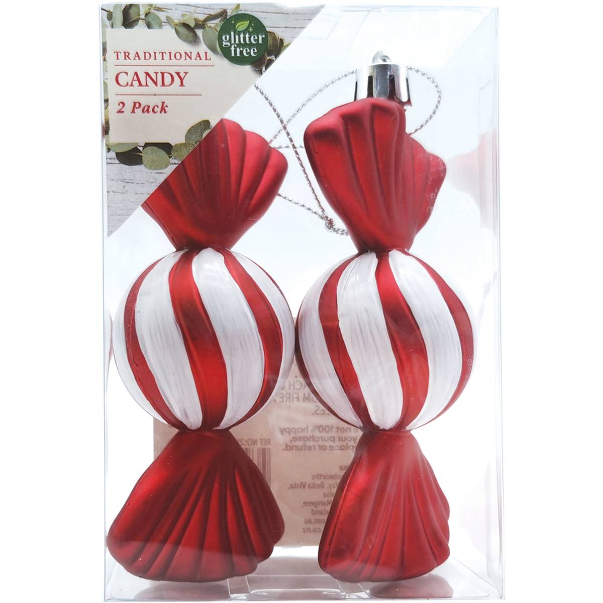 Christmas Traditional Candy Red Ornaments 2 Pack | Woolworths