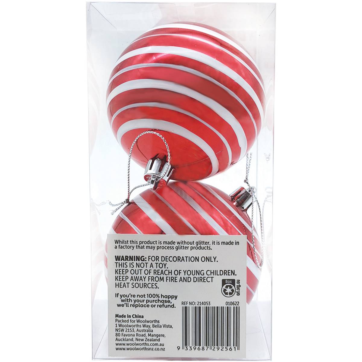 Christmas Traditional Baubles Stripe 2 Pack Woolworths