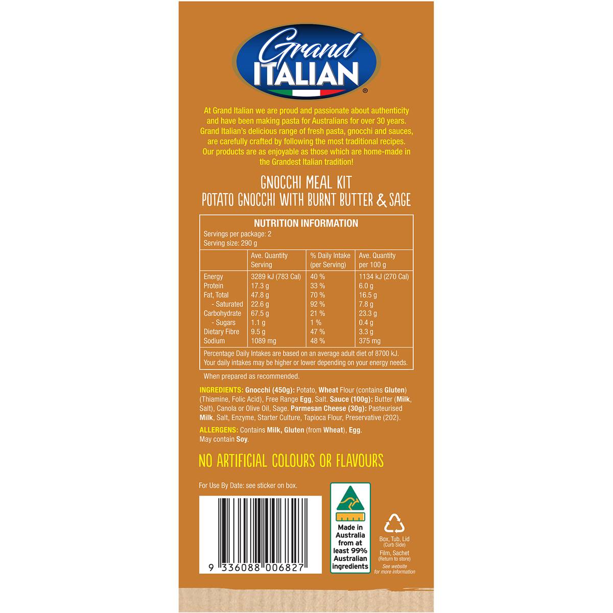 Grand Italian Meal Kit Potato Gnocchi With Burnt Butter & Sage 580g