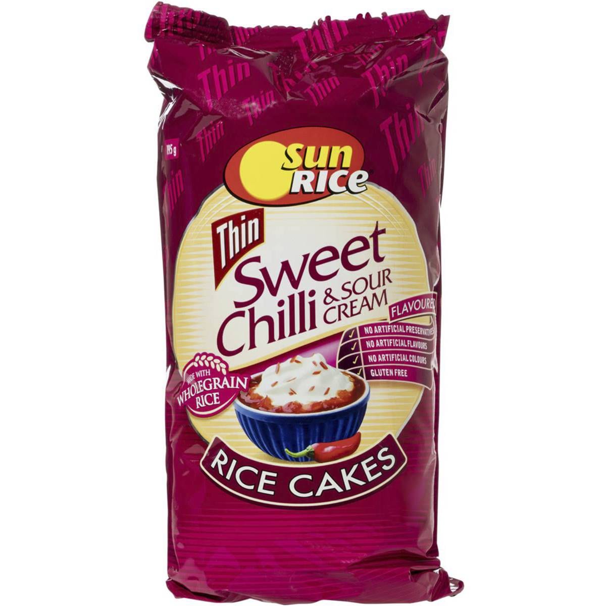 Sunrice Rice Cakes Thin Sour Cream & Sweet Chilli 195g Woolworths