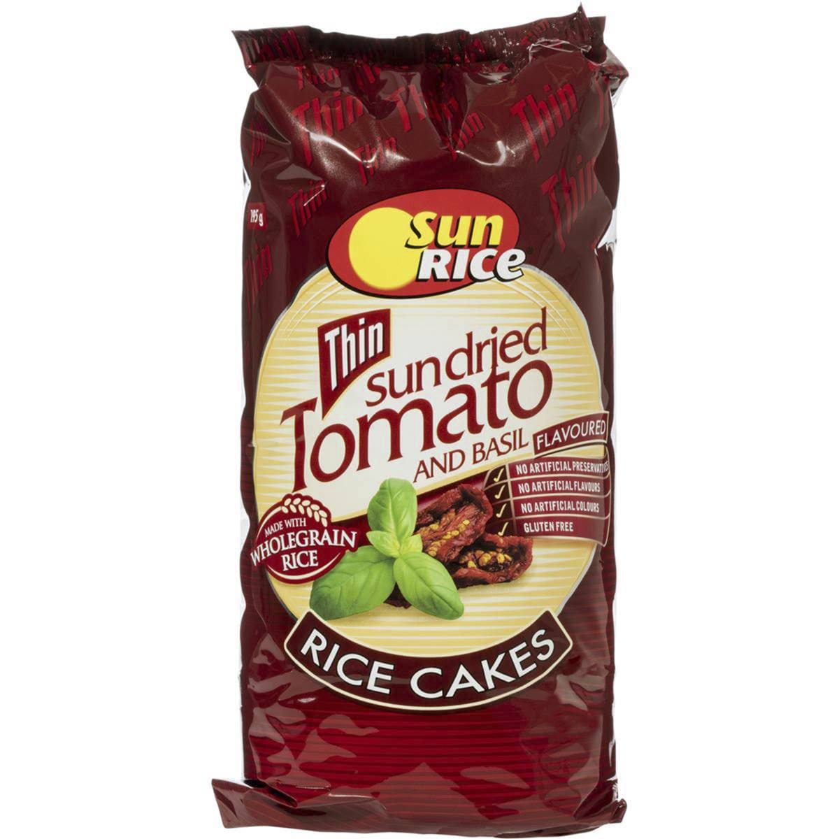 Sunrice Rice Cakes Thin Sundried Tomato & Basil 195g Woolworths