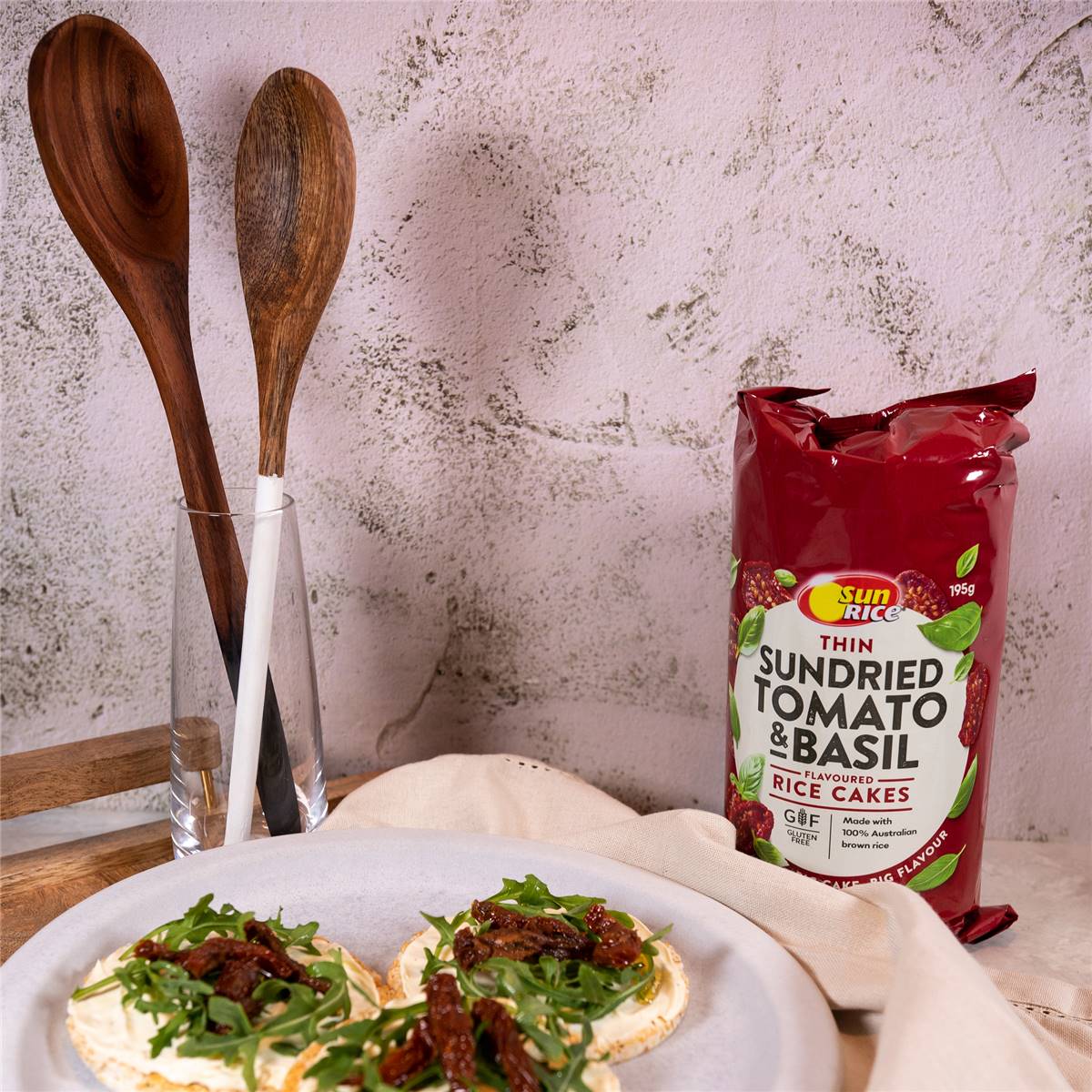 Sunrice Rice Cakes Thin Sundried Tomato & Basil 195g Woolworths