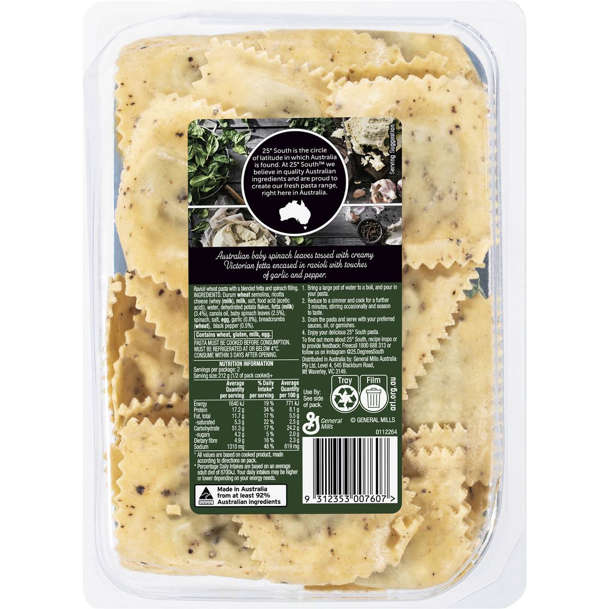 25 Degree South Baby Spinach & Fetta Ravioli Pasta 325g Woolworths