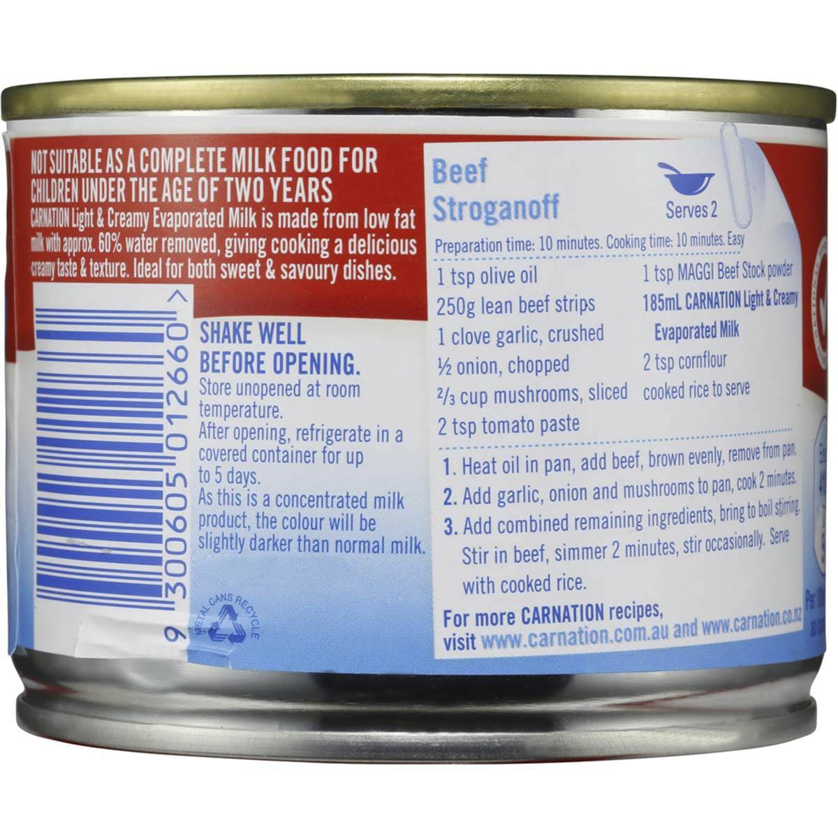 Nestle Carnation Light & Creamy Evaporated Milk 185ml Woolworths