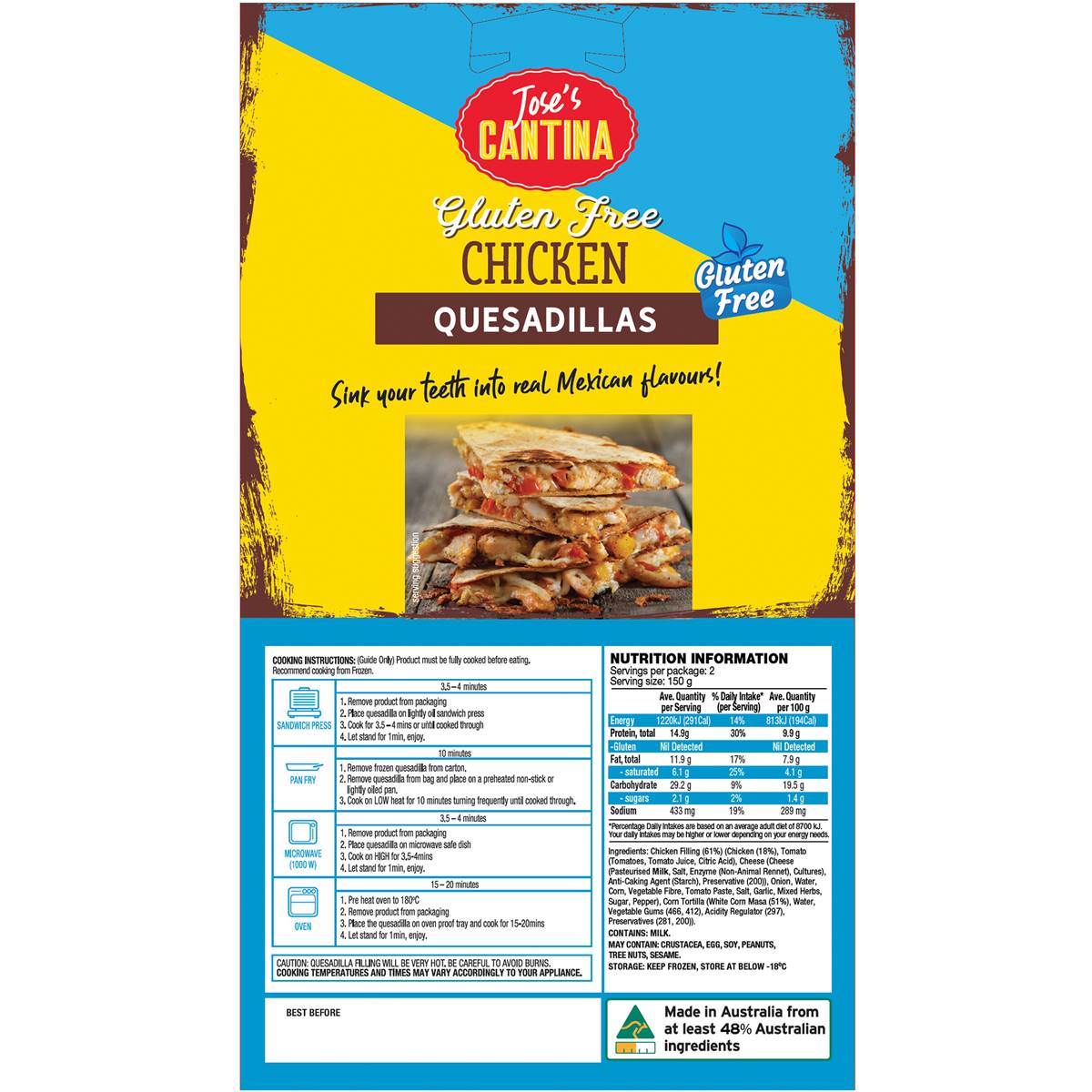 Jose's Cantina Gluten Free Chicken Quesadillas 300g Woolworths