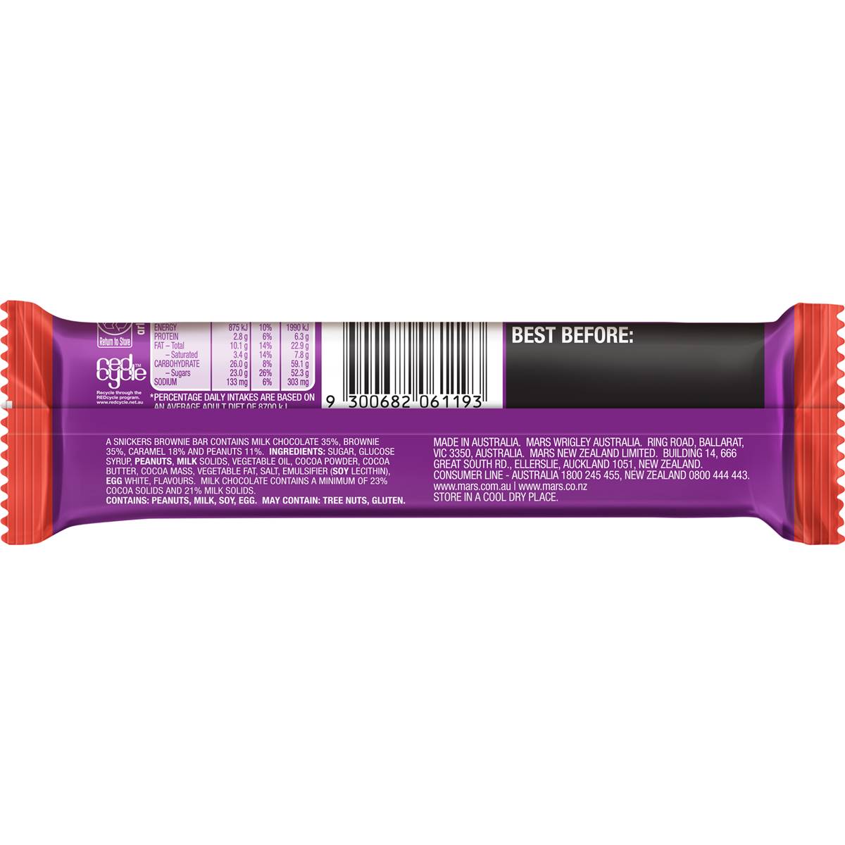 Snickers Peanut Brownie Chocolate Bar 44g Woolworths 8074