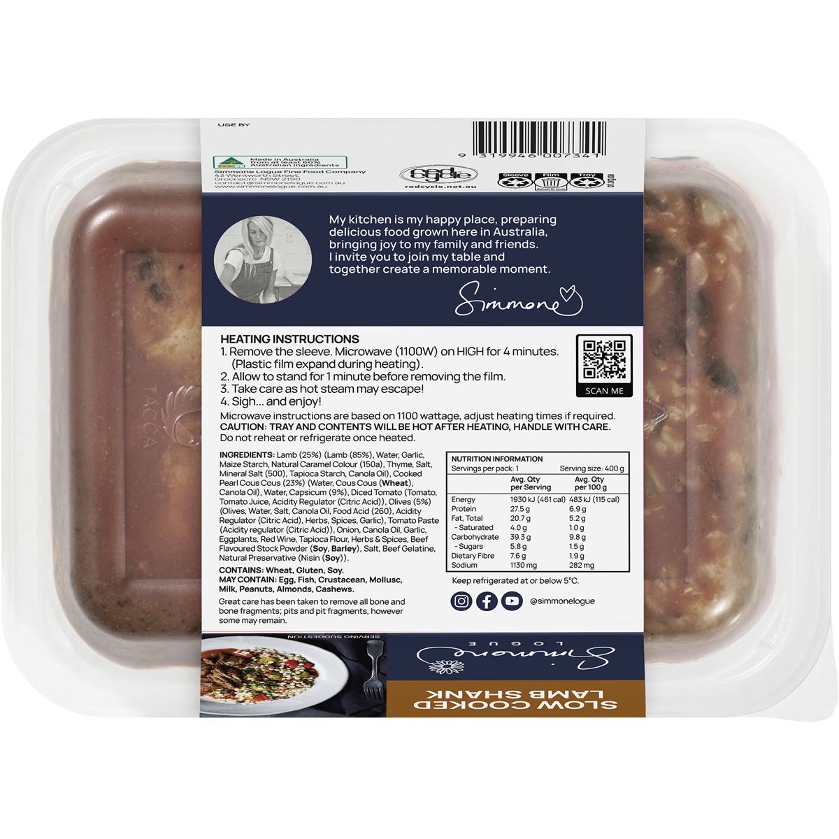 Simmone Logue Slow Cooked Lamb Shank With Pearl Cous Cous 400g Woolworths