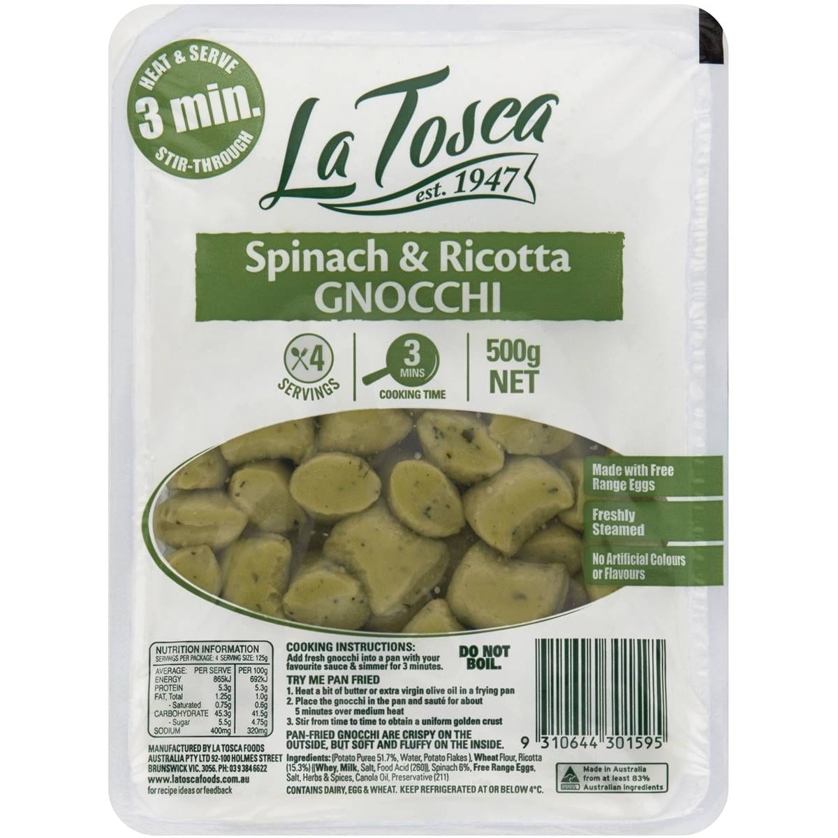La Tosca Spinach & Ricotta Gnocchi 500g Woolworths