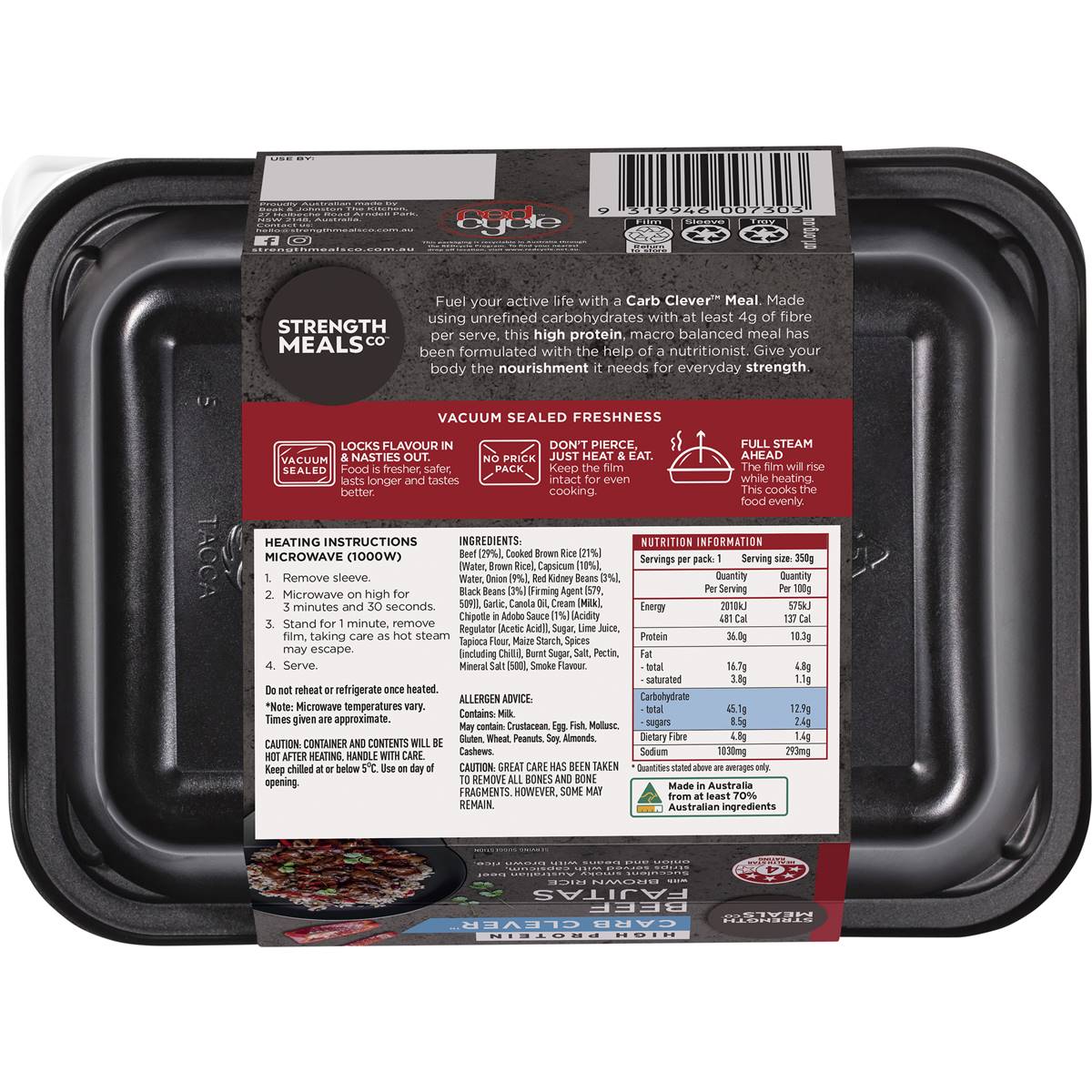 Strength Meals Co High Protein Beef Fajitas With Brown Rice 350g