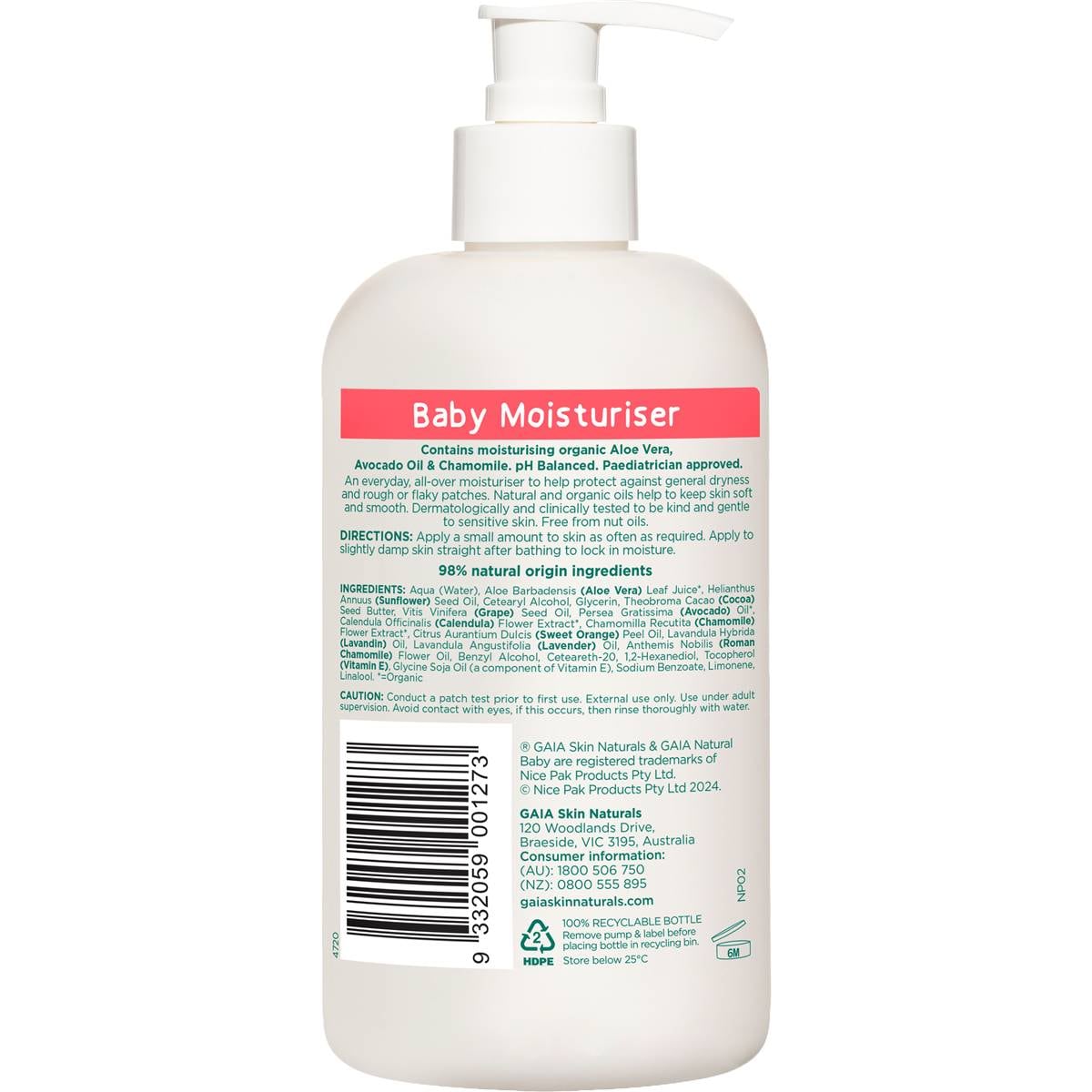 Gaia Natural Baby Moisturiser 500ml Woolworths