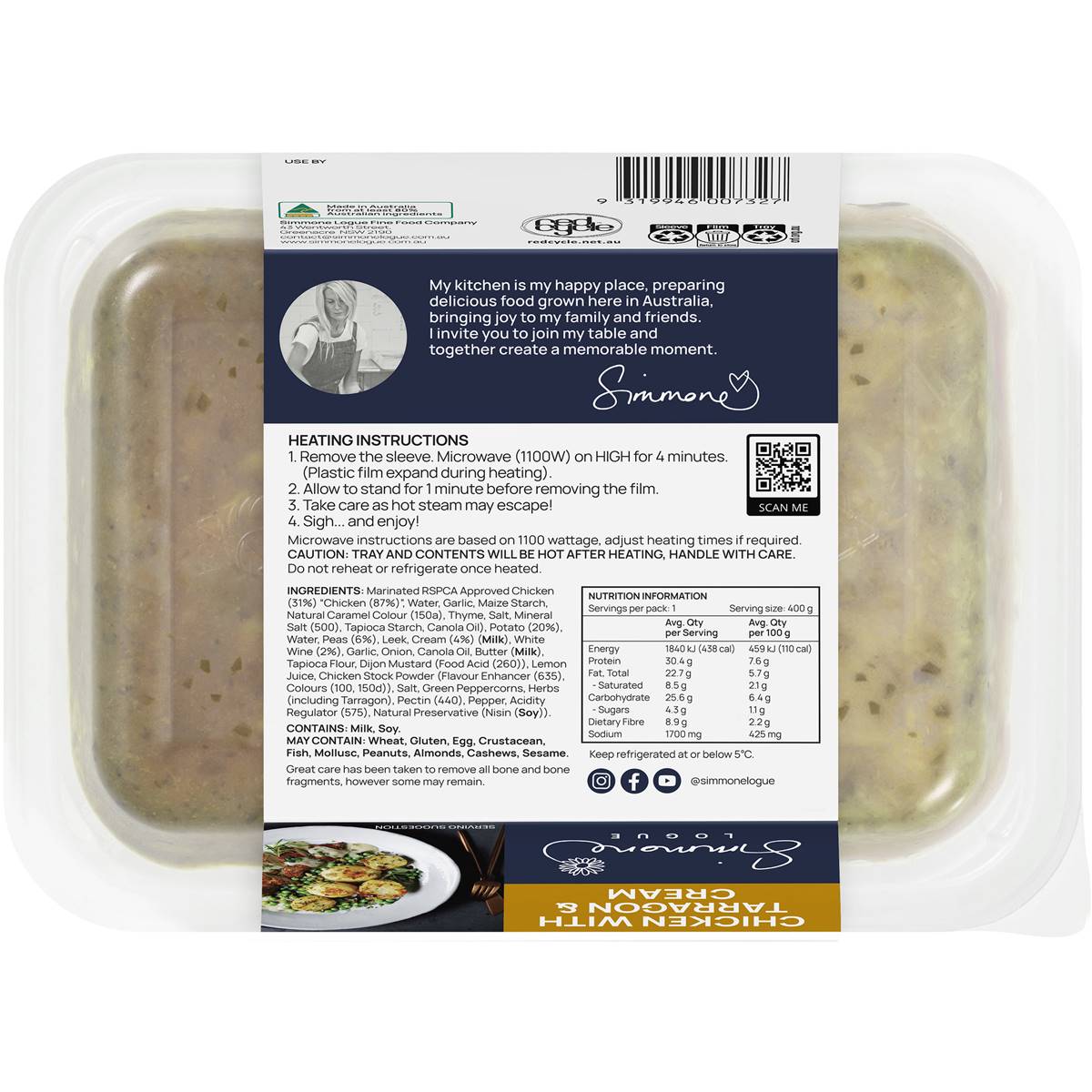 Simmone Logue Chicken With Tarragon & Cream Chilled Meal 400g Woolworths