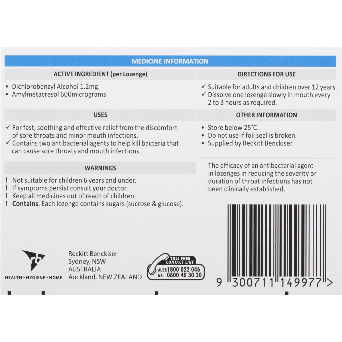 Strepsils Menthol & Mint Flavour Lozenges 16 Pack | Woolworths