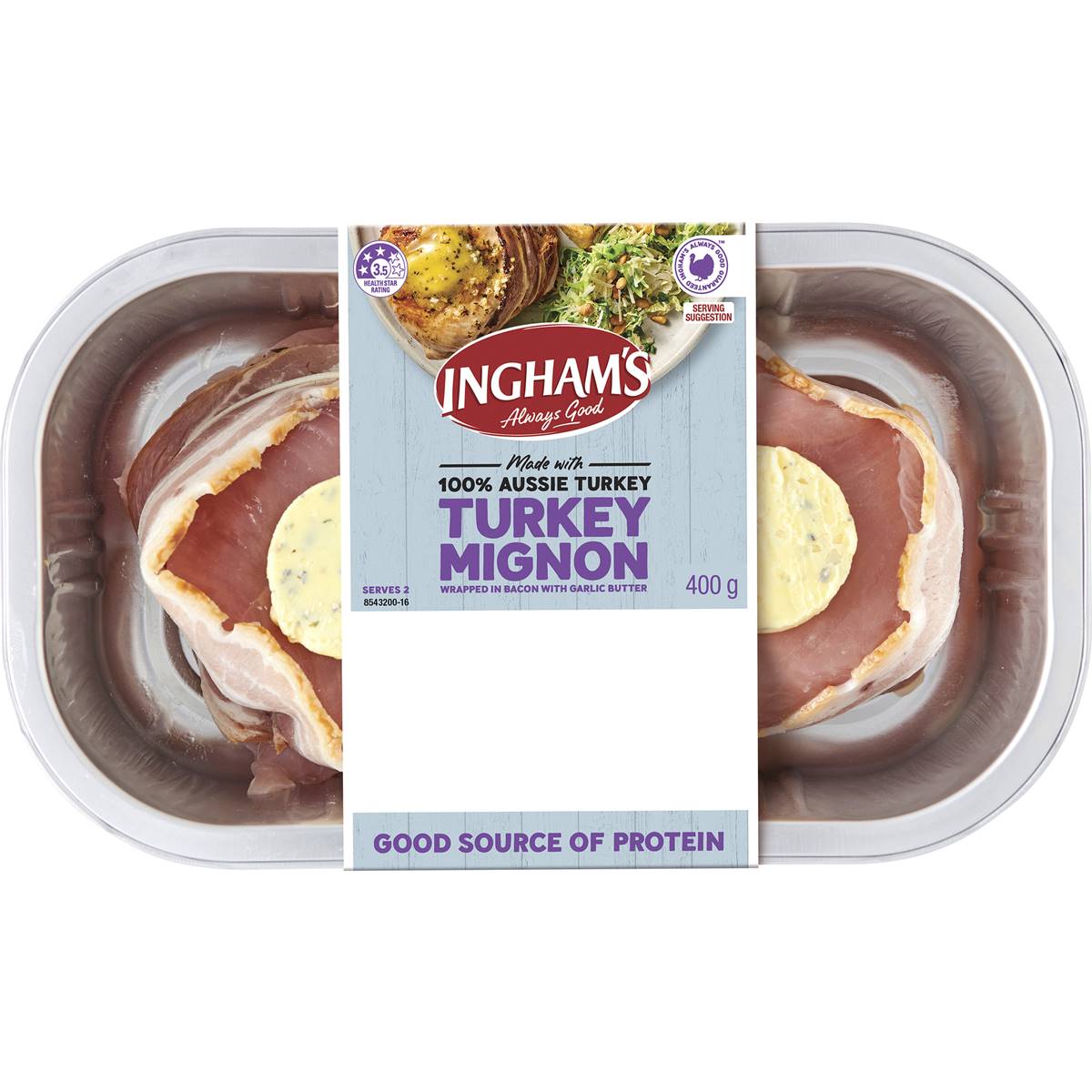 Ingham's Turkey Mignon Wrapped In Bacon With Garlic Butter 400g