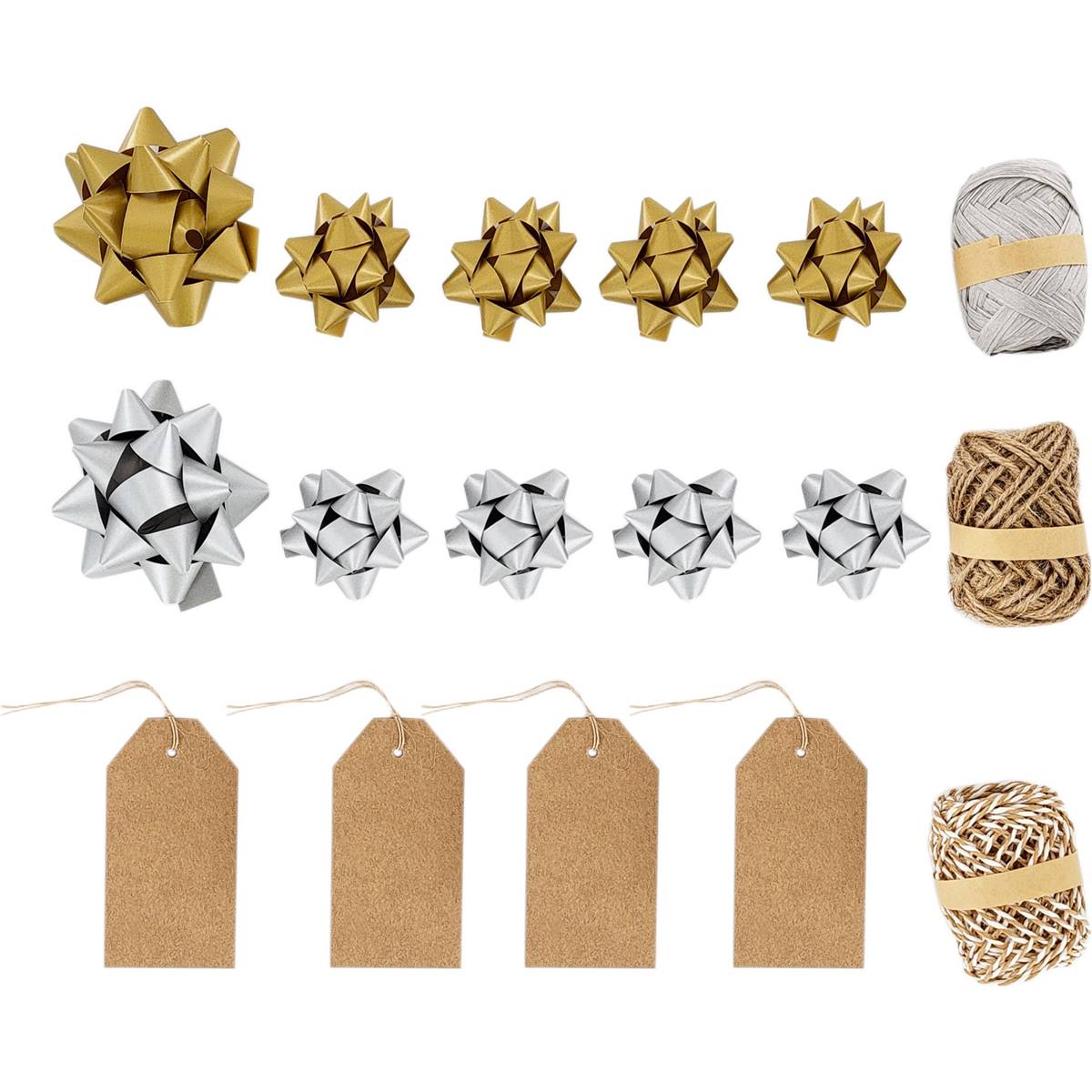 Christmas Gift Wrapping 17 Piece Kit Gold & Silver Each Woolworths