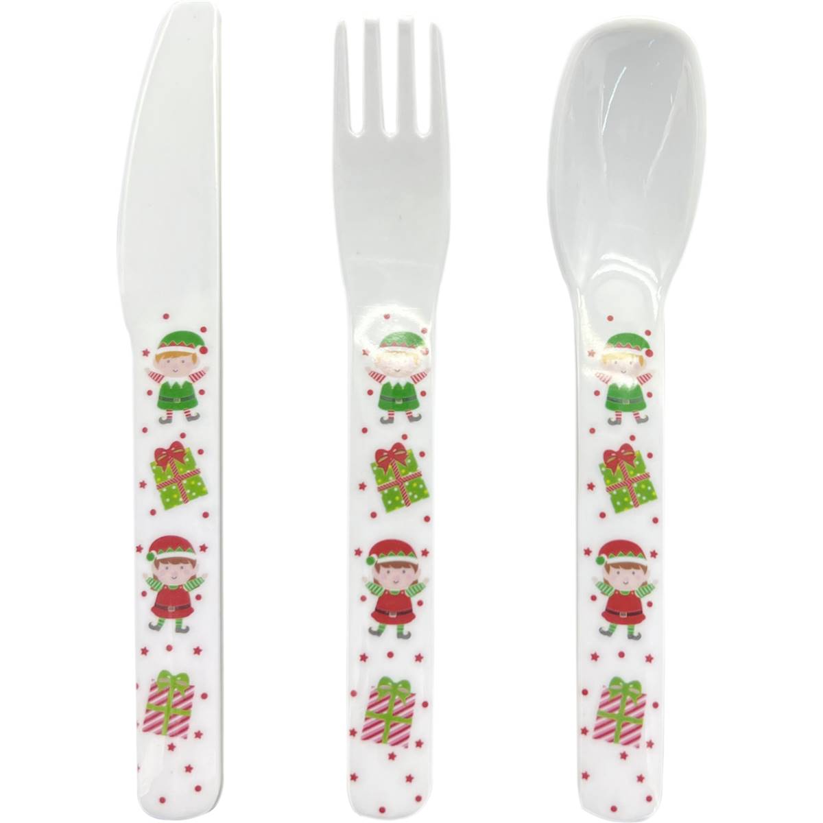 Christmas Kids Cutlery 3 Piece Set Santa's Elves Each | Woolworths