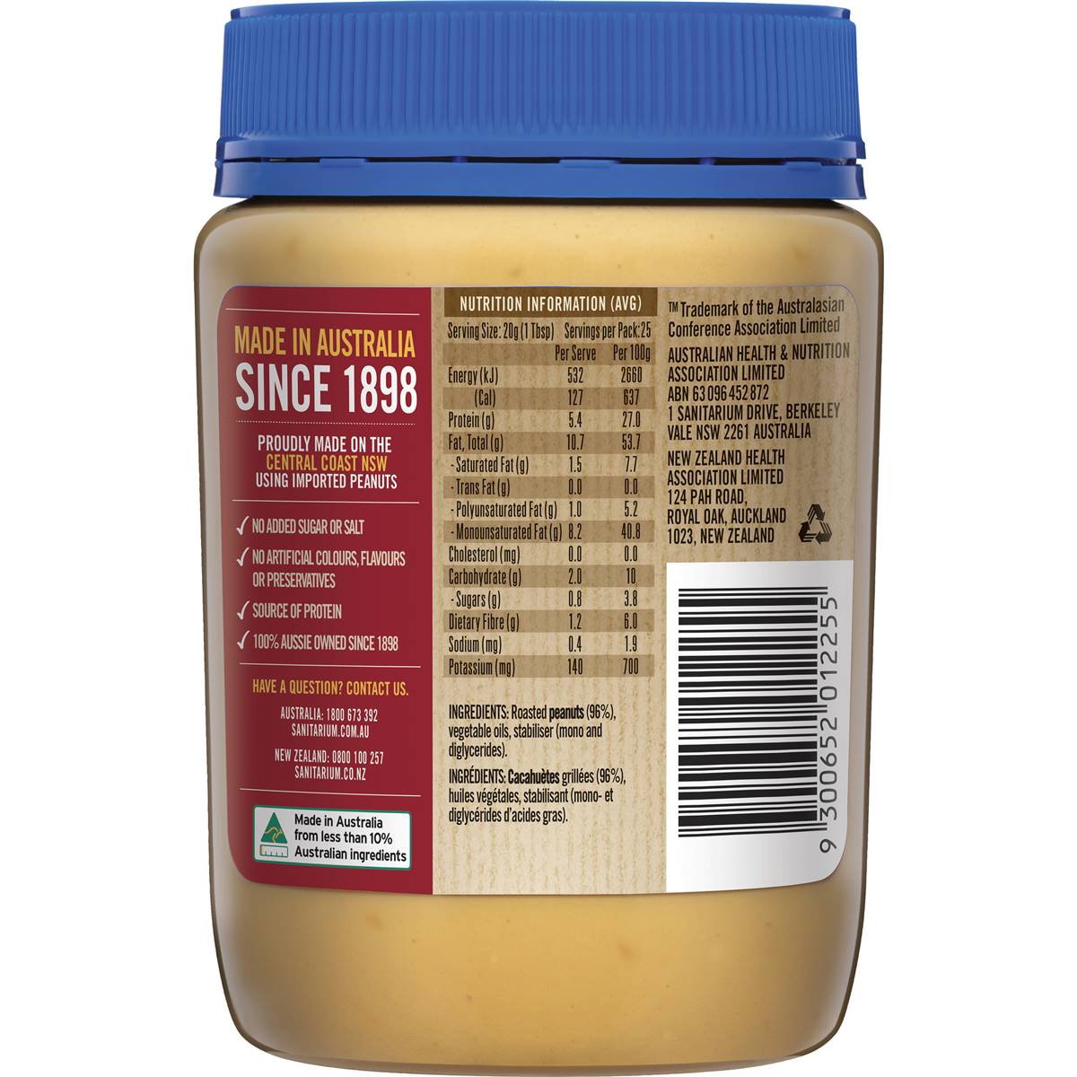 Sanitarium Crunchy No Added Sugar Or Salt Peanut Butter 500g Woolworths