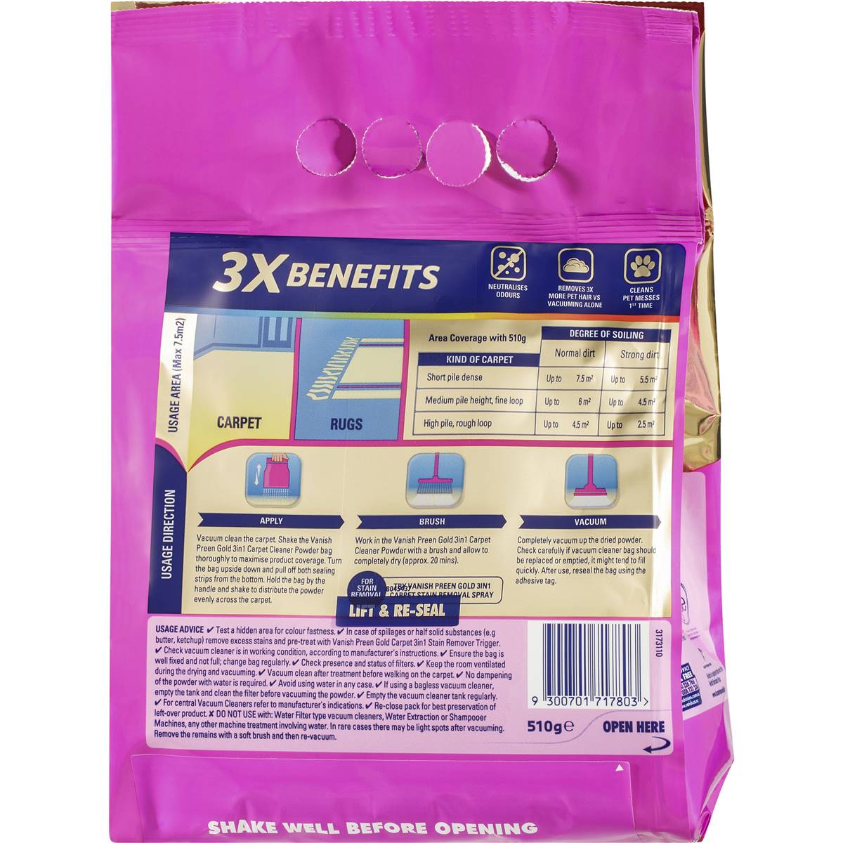 Vanish Preen Gold 3 In 1 Carpet Cleaning Powder 510g Woolworths