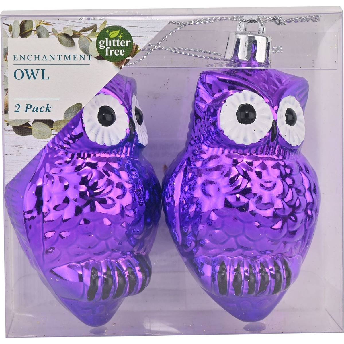 Christmas Enchantment Owls Purple Ornaments 2 Pack Woolworths