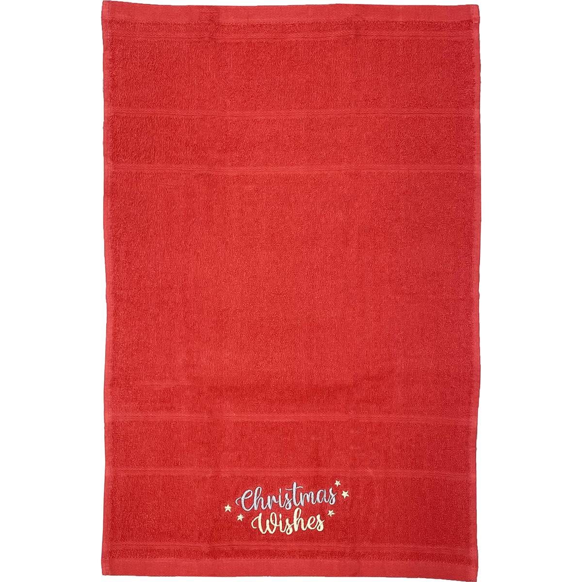 Christmas Embroidered Tea Towel Red Each Woolworths