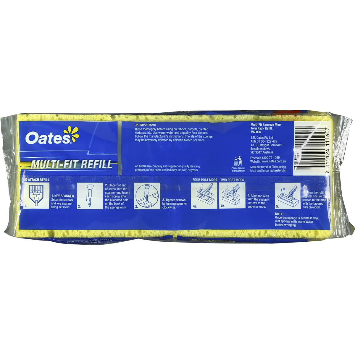 Oates Mop Multifit Sponge Refill 2 Pack Woolworths