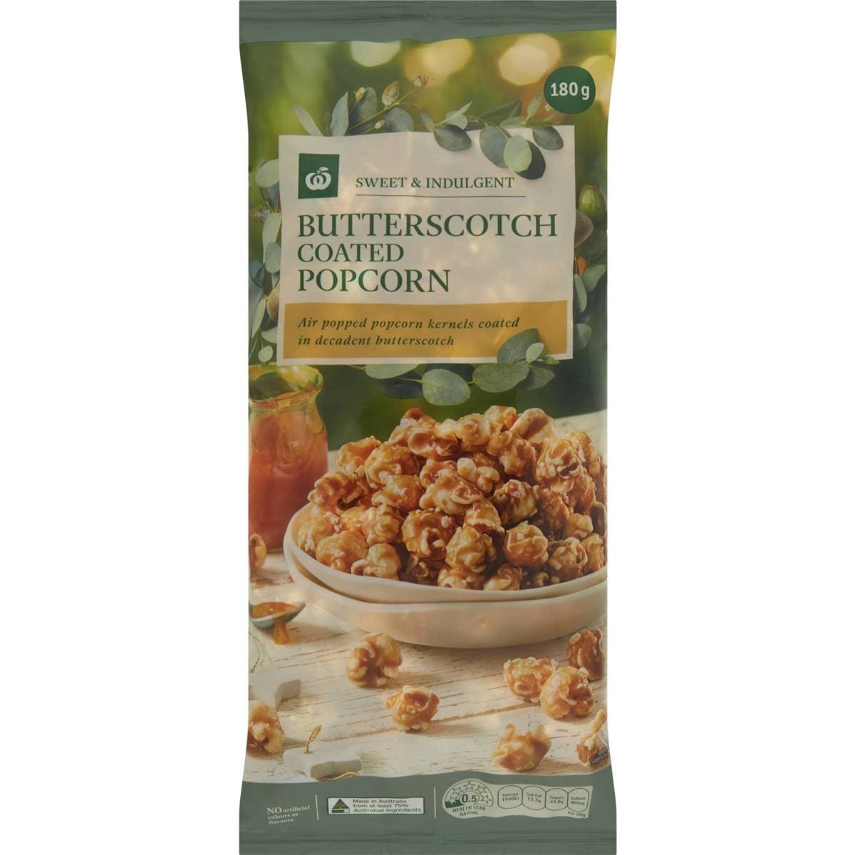 Woolworths Sweet & Indulgent Butterscotch Coated Popcorn 180g Woolworths