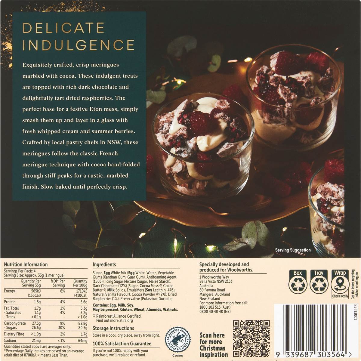 Woolworths Gold Choc Raspberry Meringues Meringues 4 Pack Woolworths