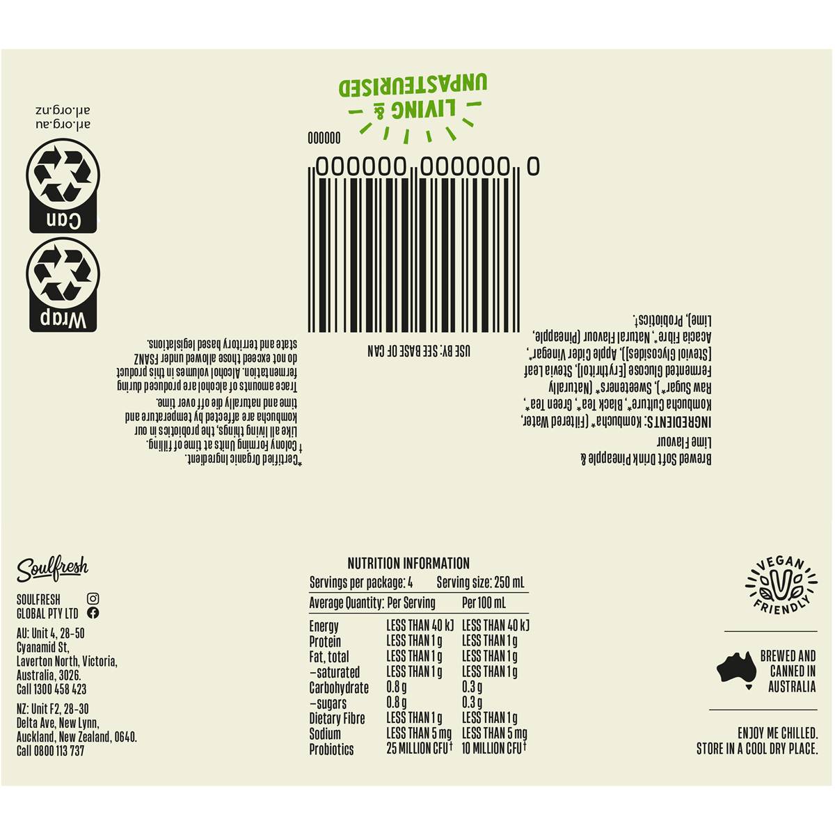 Lo Bros Kombucha Pineapple & Lime Cans 250ml X4 Pack Woolworths