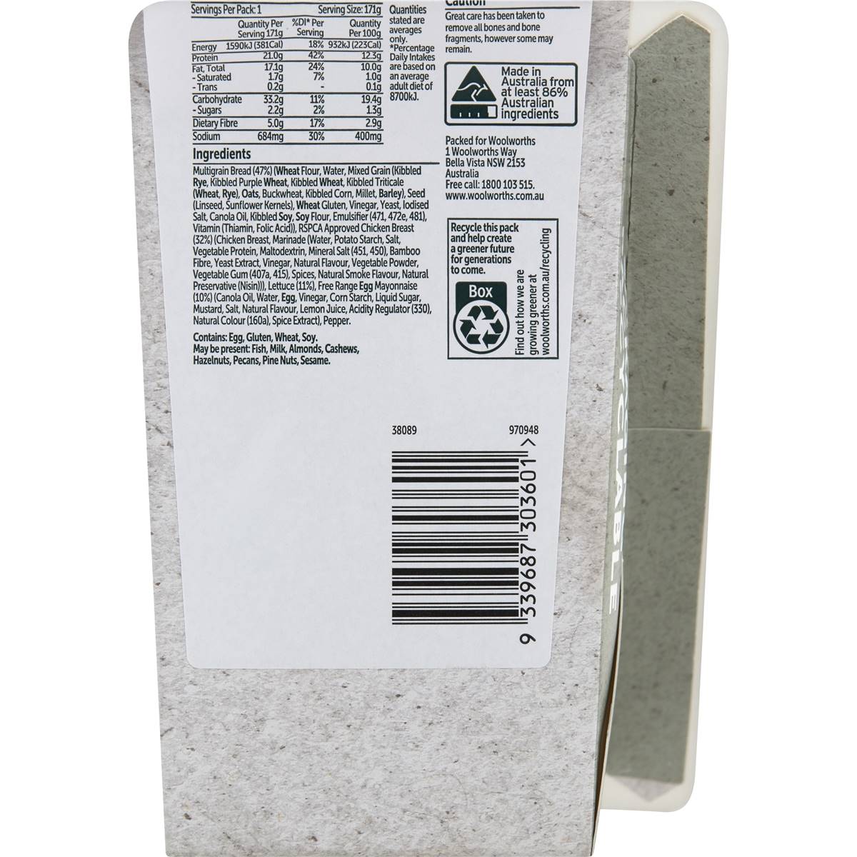 Woolworths Chicken, Mayo & Lettuce On Mixed Grain Sandwich Each