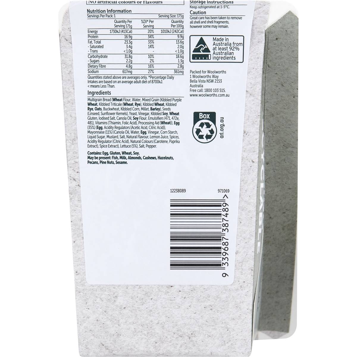 Woolworths Egg Lettuce Mixed Grain Sandwich 171g Woolworths