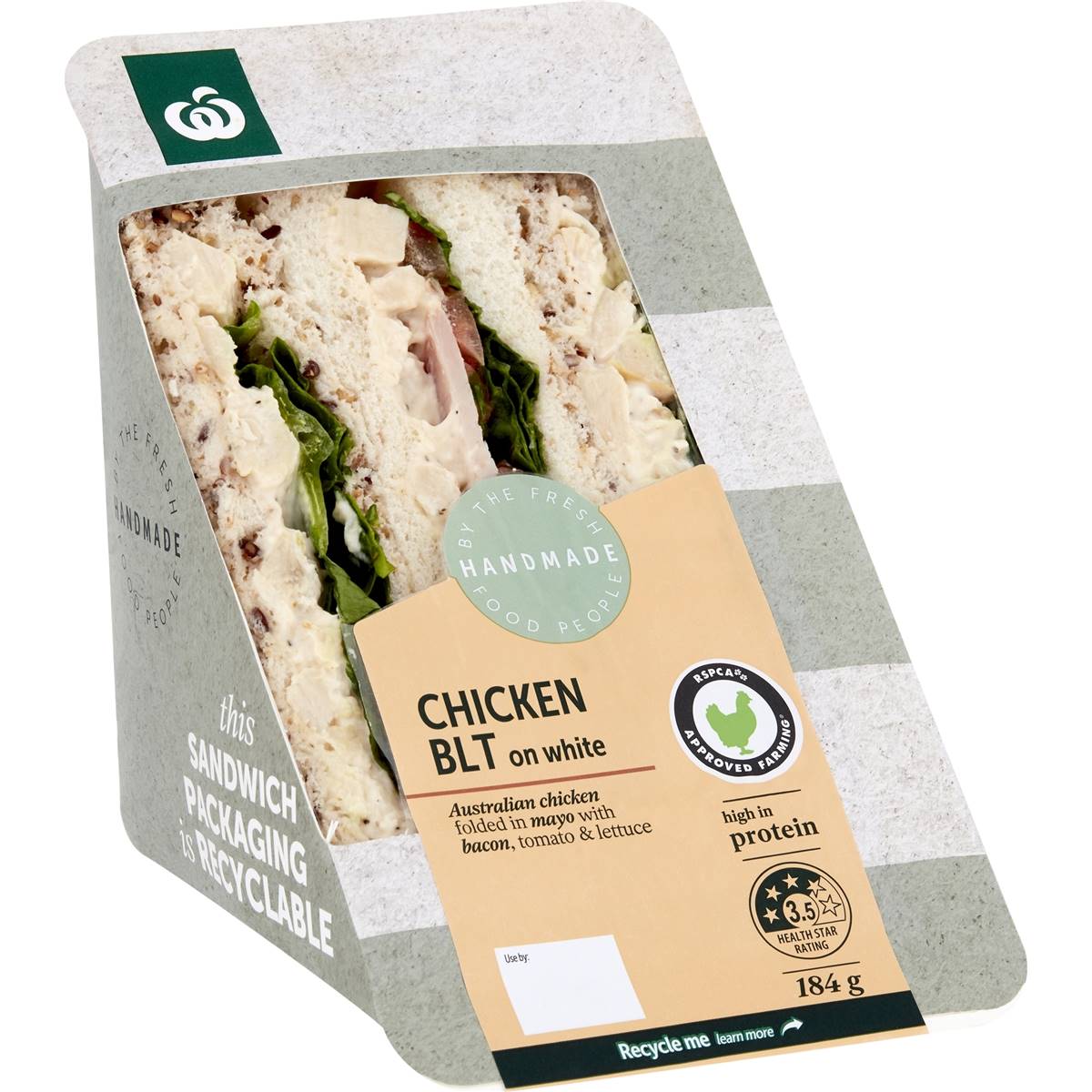 Woolworths Chicken Blt Farmhouse White Sandwich 184g | Woolworths