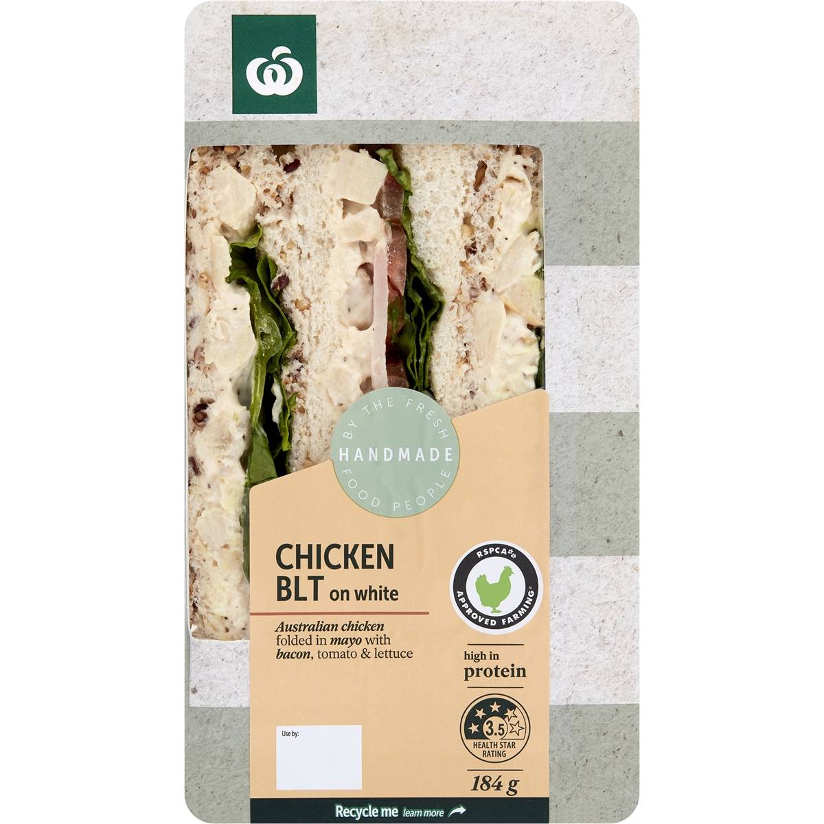 Woolworths Chicken Blt Farmhouse White Sandwich 184g | Woolworths