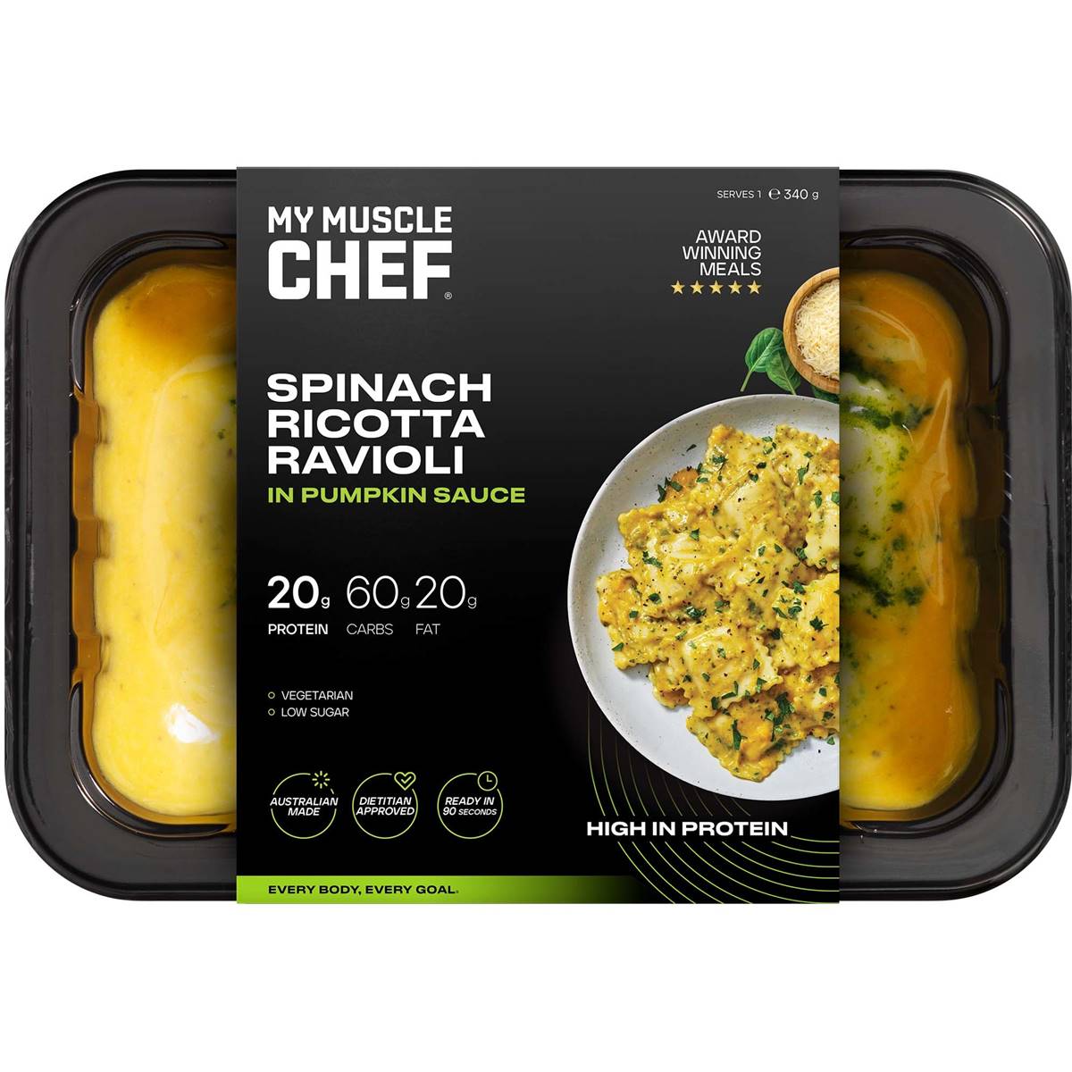 My Muscle Chef Spinach & Ricotta Ravioli In Pumpkin Sauce 340g Woolworths
