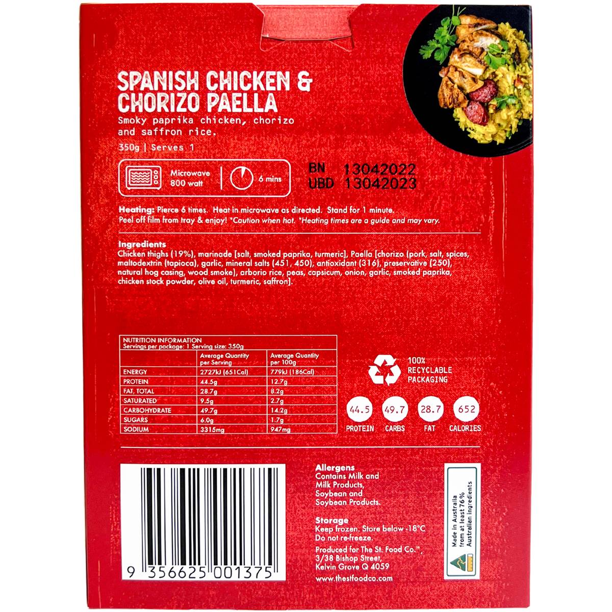 The St. Food Co. Spanish Chicken & Chorizo Paella Frozen Meal 350g
